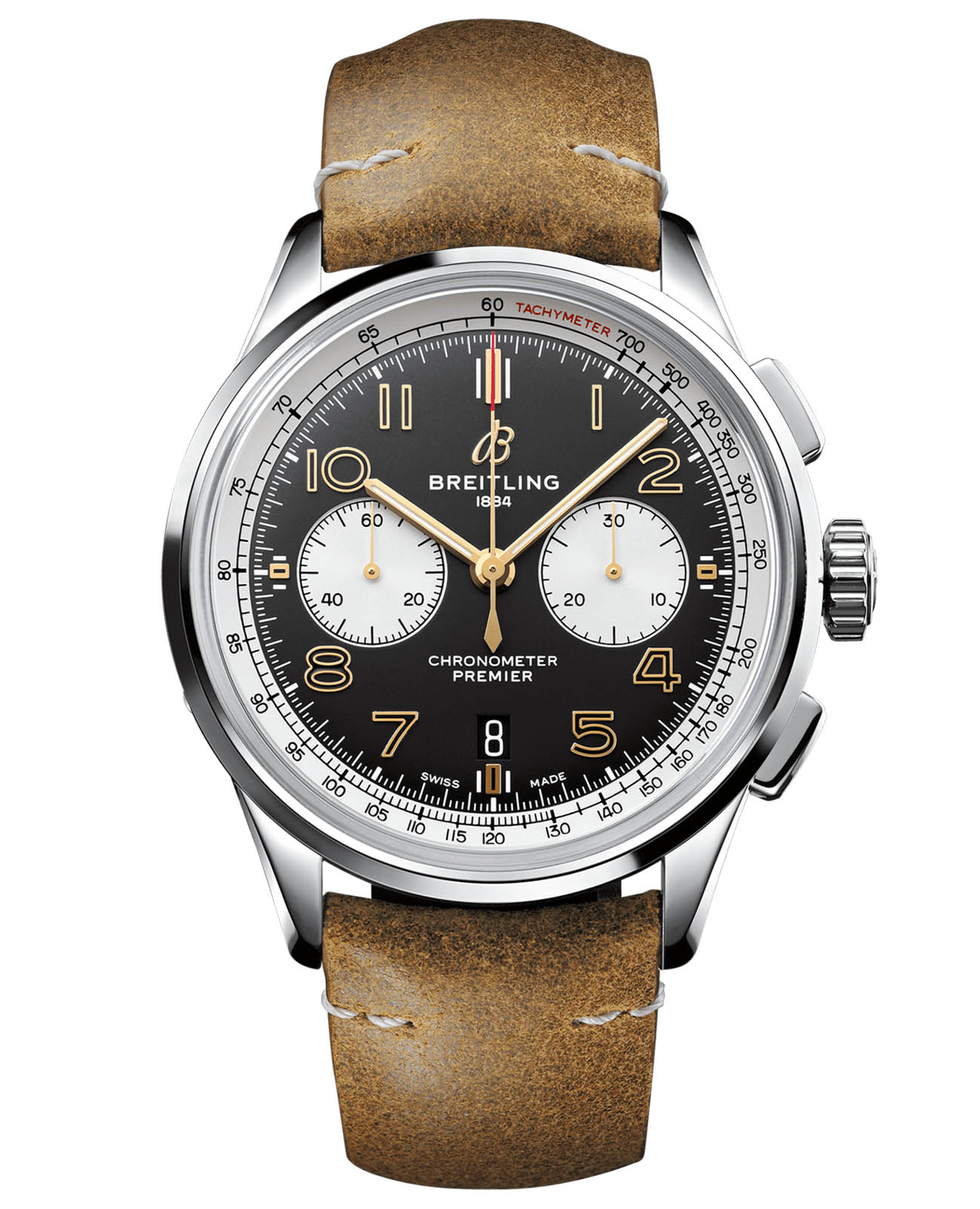 Breitling Breitling Premier B01 Chronograph 42 Norton AB0118A21B1X1  AB0118A21B1X1 механические мужские часы  циферблат, браслет кожаный — вид спереди