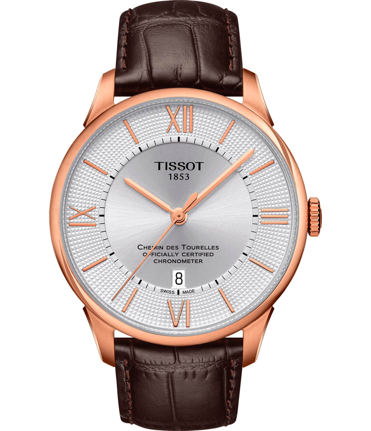 Tissot Tissot Chemin des Tourelles COSC T099.408.36.038.00 Chemin des Tourelles T0994083603800 механические мужские часы белый циферблат, браслет кожаный — вид спереди