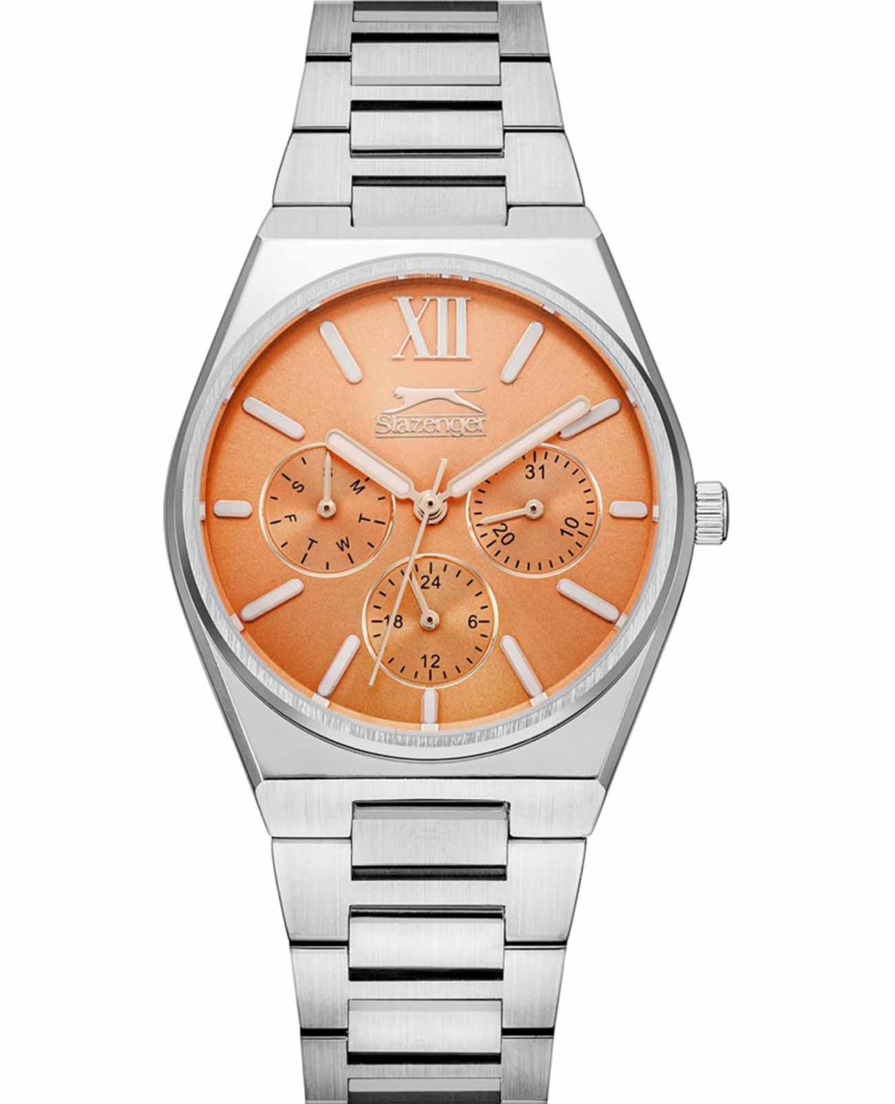 Slazenger Slazenger SL.09.2243.4.07  SL.09.2243.4.07 кварцевые женские часы оранжевый циферблат, браслет нержавеющая сталь — вид спереди