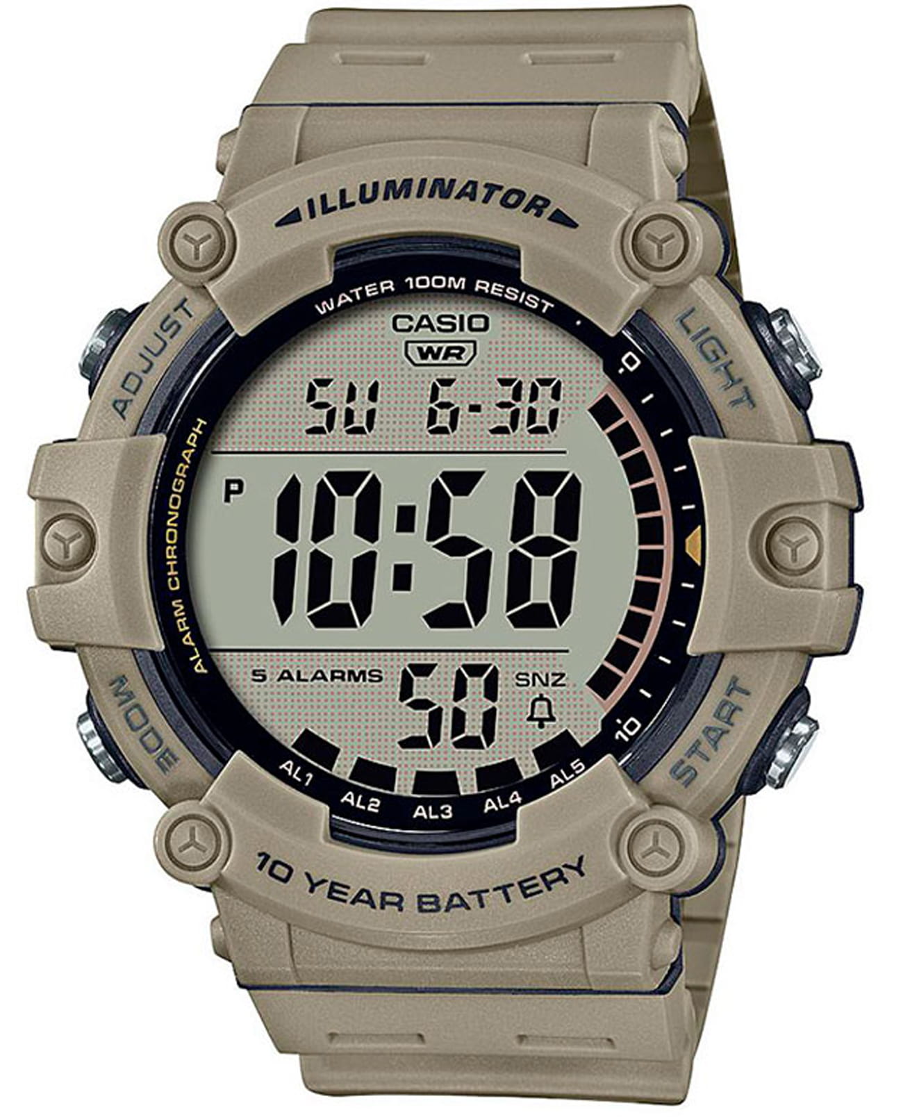 Casio Casio Collection AE-1500WH-5A  AE-1500WH-5A кварцевые мужские часы бежевый циферблат, браслет пластик — вид спереди