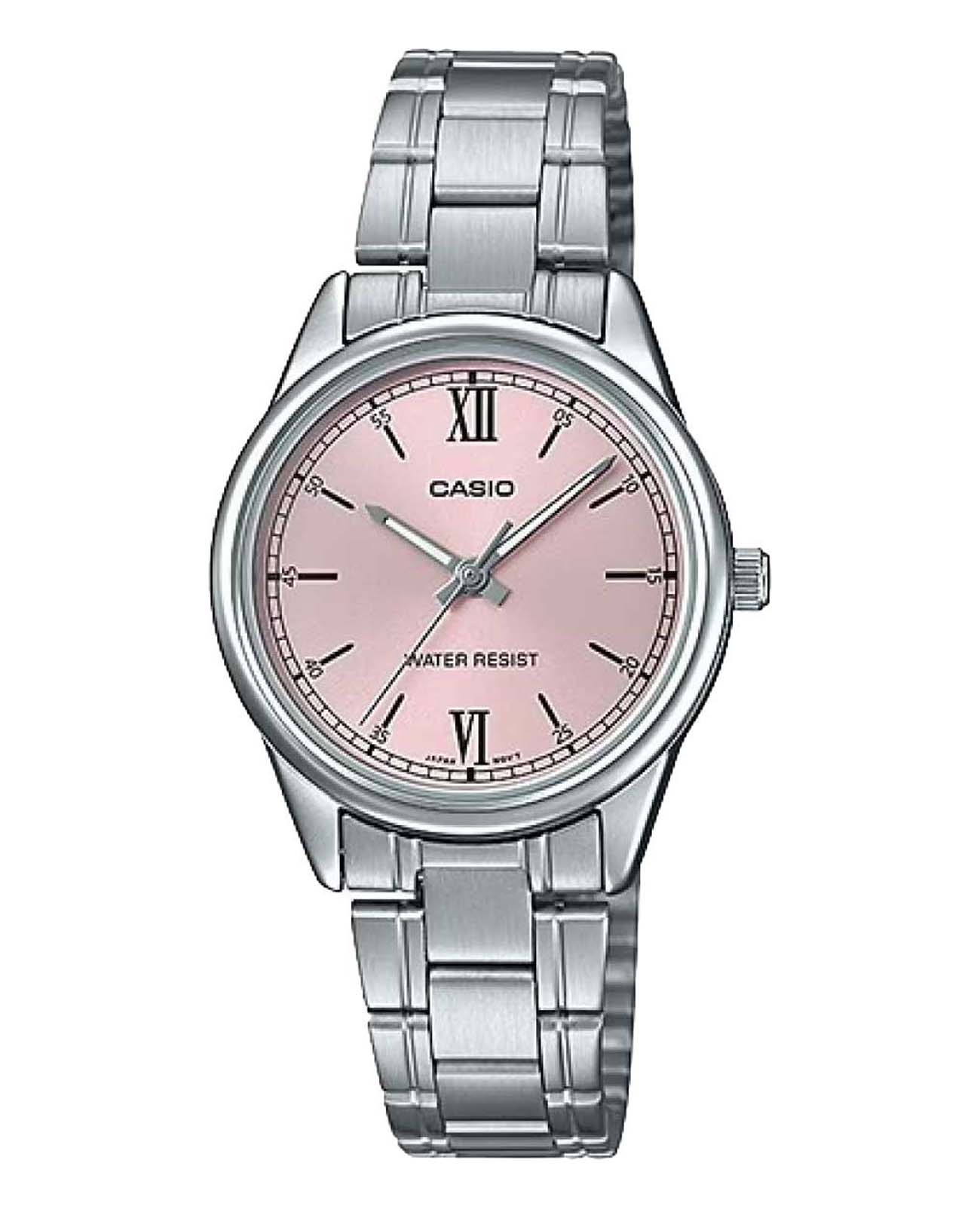 Casio Casio Collection LTP-V005D-4B2  LTP-V005D-4B2 кварцевые женские часы розовый циферблат, браслет нержавеющая сталь — вид спереди