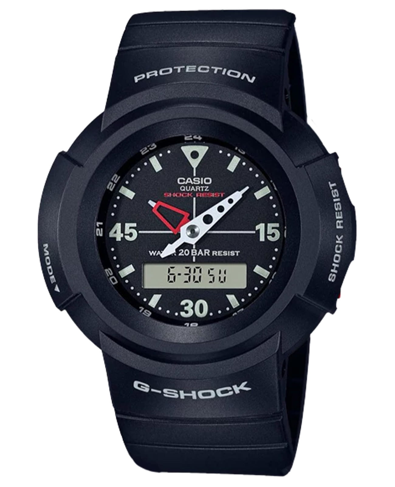 Casio Casio G-Shock AW-500E-1EDR (AW-500E-1E)  AW-500E-1E электронные мужские часы черный циферблат, браслет пластик — вид спереди