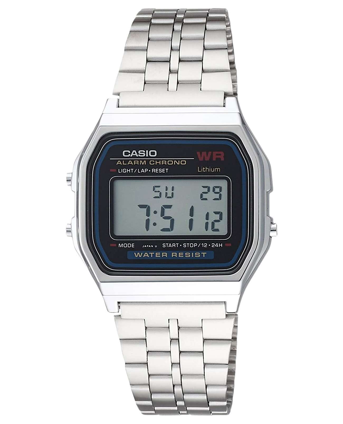 Casio Casio Vintage A159W-N1DF (A159W-N1)  A-159W-N1DF кварцевые мужские часы цветной циферблат, браслет нержавеющая сталь — вид спереди