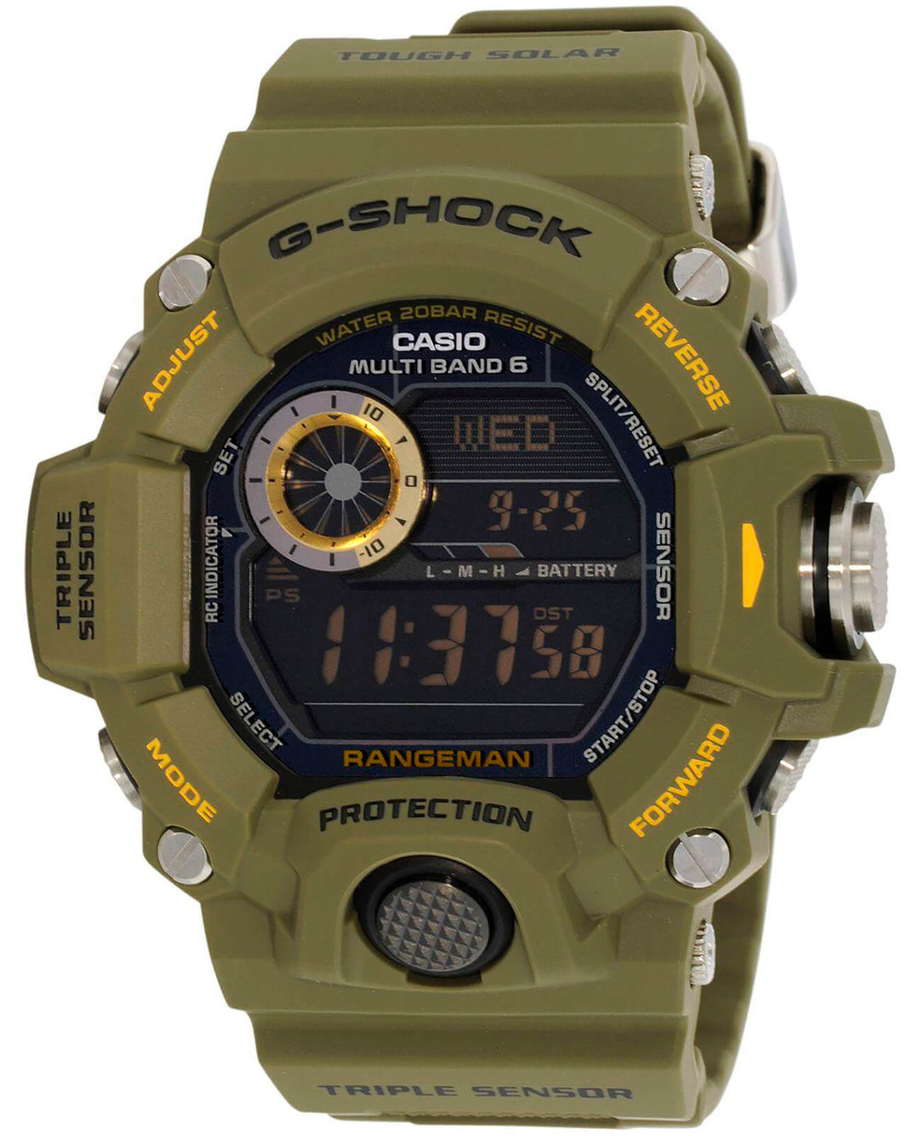 Casio Casio G-Shock GW-9400-3E Rangeman GW-9400-3E электронные мужские часы черный циферблат, браслет пластик — вид спереди