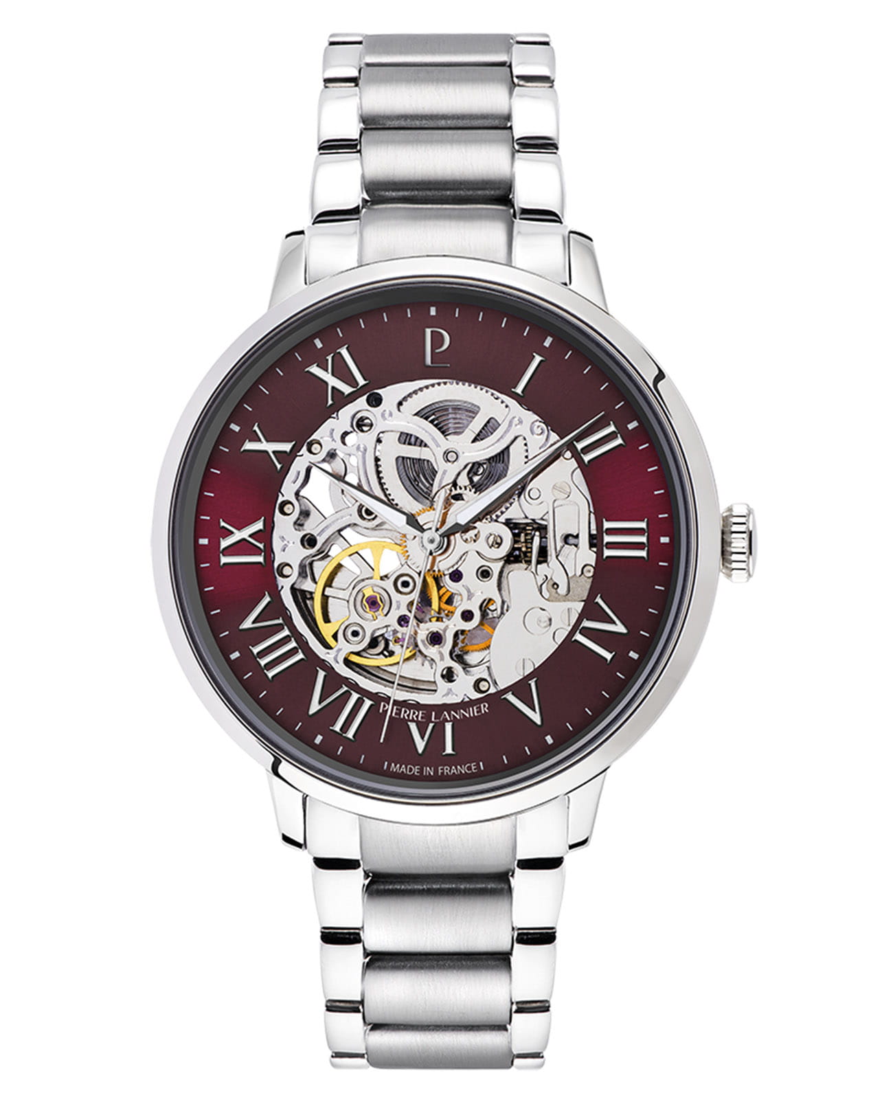 Pierre Lannier Pierre Lannier Automatic 317B151  317B151 механические мужские часы красный циферблат, браслет нержавеющая сталь — вид спереди
