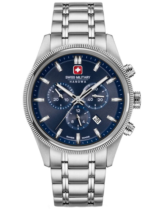 Swiss Military Hanowa Swiss Military Hanowa Air Man SMWGI0003104  SMWGI0003104 кварцевые мужские часы синий циферблат, браслет нержавеющая сталь 316l — вид спереди