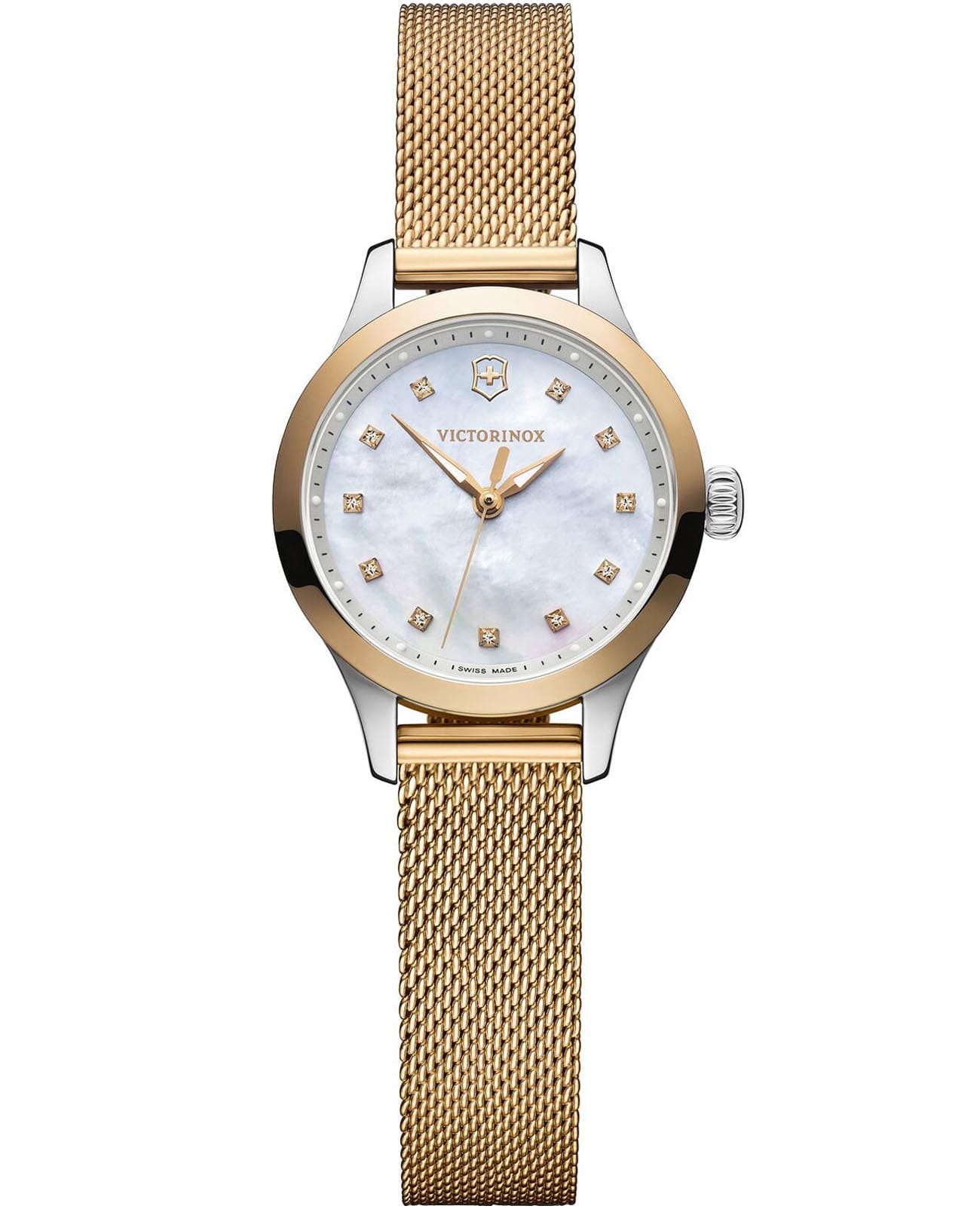 Victorinox Victorinox ALLIANCE XS 241879  241879 кварцевые женские часы белый циферблат, браслет нержавеющая сталь с ip-покрытием — вид спереди