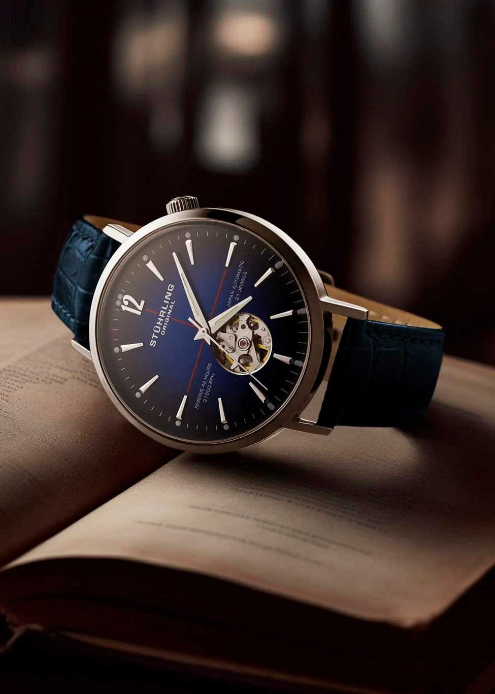 Stuhrling Stuhrling Quasar 1021.02,  сша мужские часы на браслете кожаный боковой вид