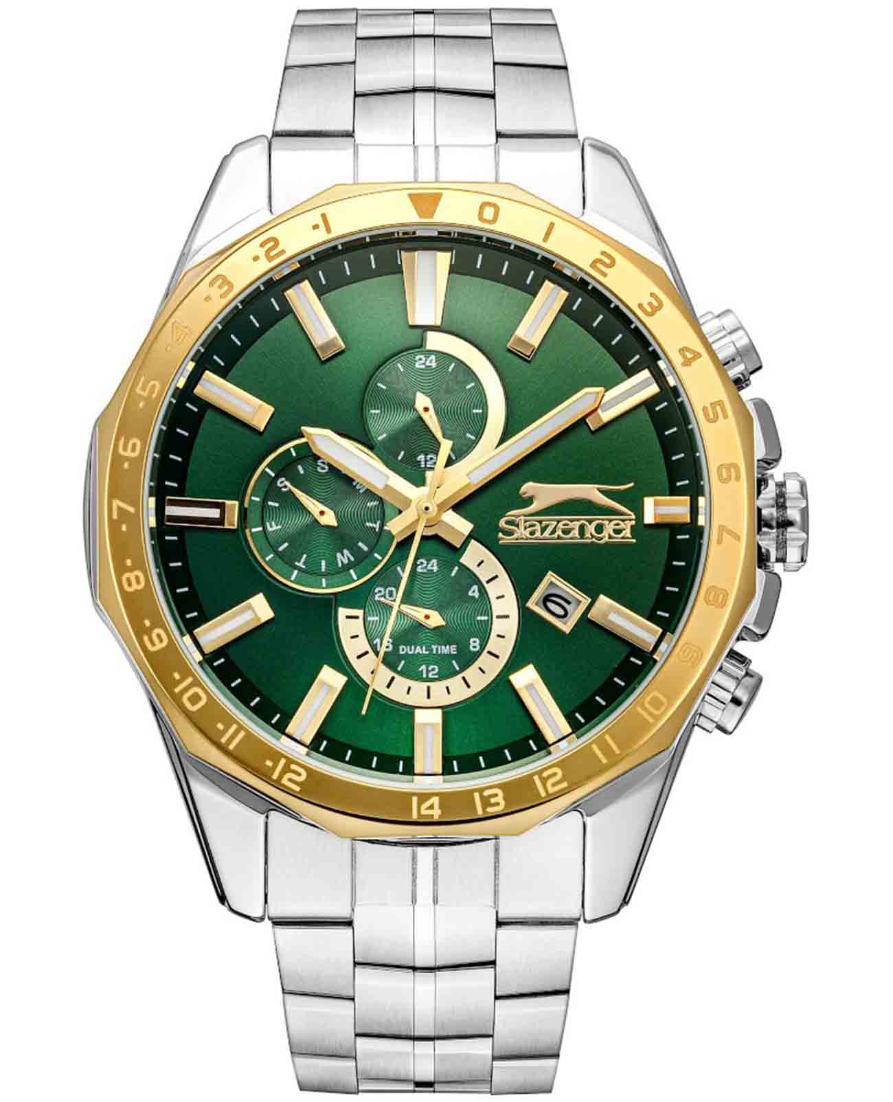 Slazenger Slazenger SL.09.2259.2.04  SL.09.2259.2.04 кварцевые мужские часы зеленый циферблат, браслет суперметалл — вид спереди