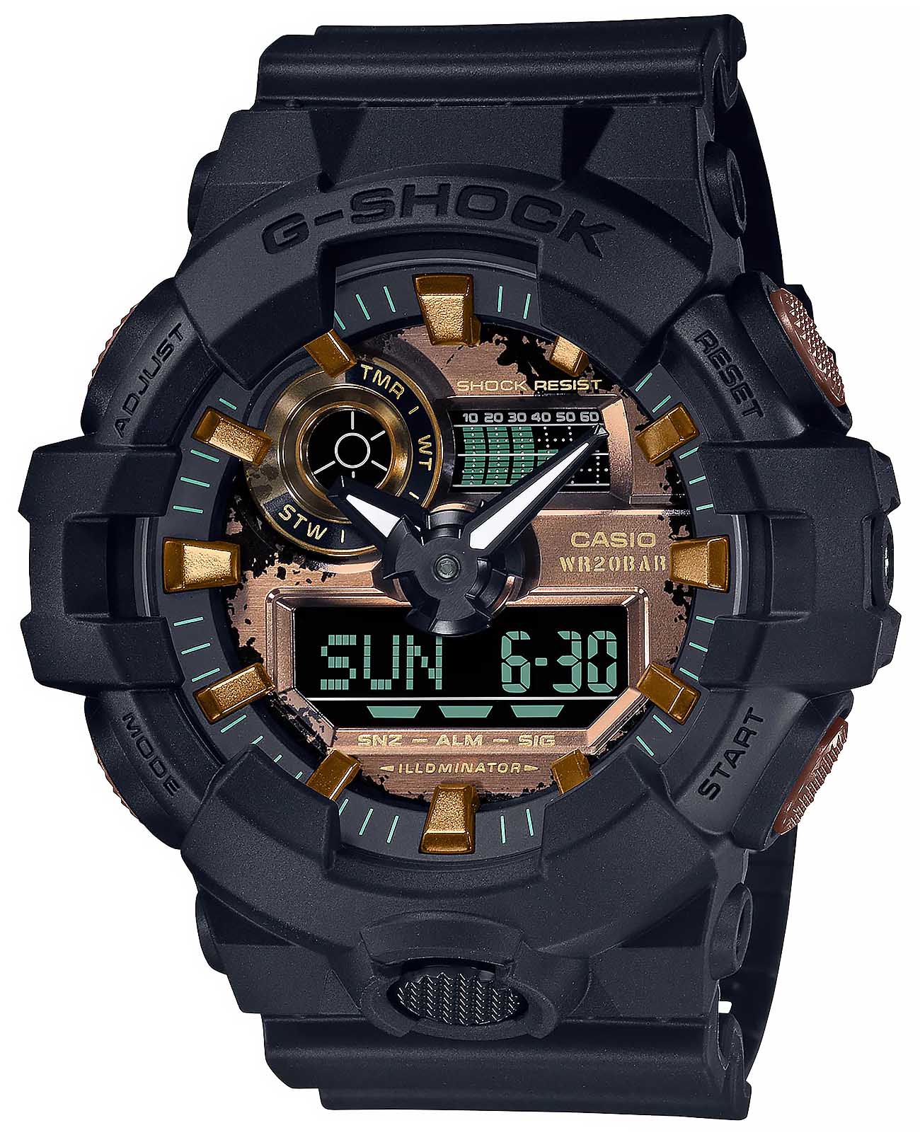 Casio Casio G-Shock GA-700RC-1ADR (GA-700RC-1A) GA-700 GA-700RC-1A электронные мужские часы  циферблат, браслет пластик — вид спереди