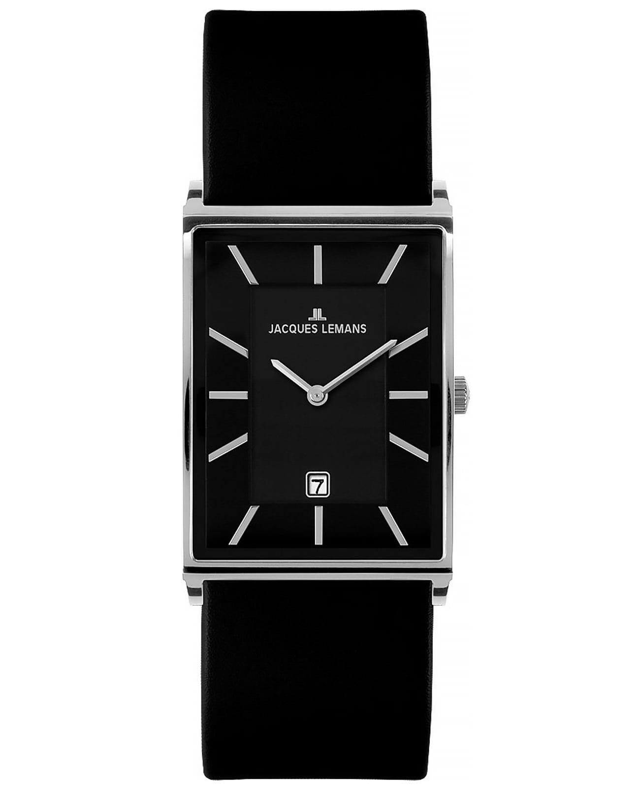 Jacques Lemans Jacques Lemans York  1-1602A  1-1602A кварцевые мужские часы серебристый циферблат, браслет кожаный — вид спереди