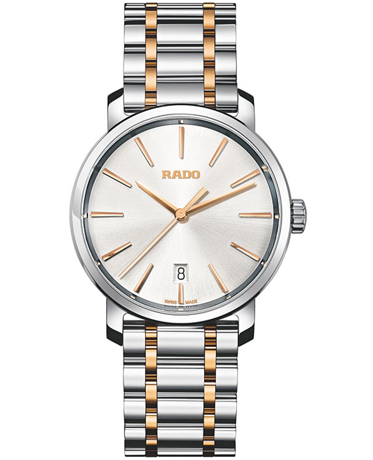 Rado Rado Diamaster R14078103  R14078103 кварцевые мужские часы белый циферблат, браслет сталь c pvd покрытием — вид спереди