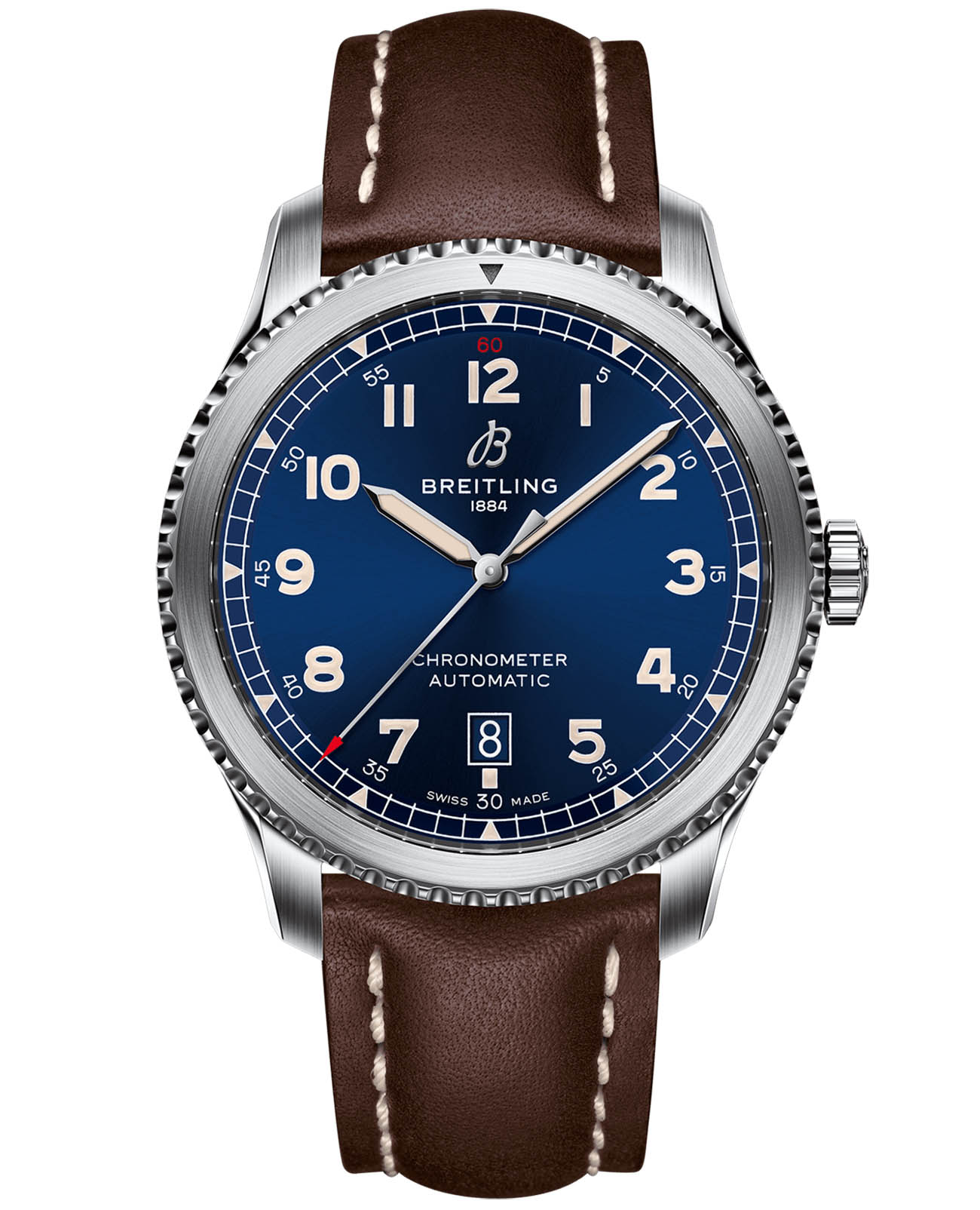 Breitling Breitling Aviator 8 Automatic 41 A17315101C1X1  A17315101C1X1 механические мужские часы синий циферблат, браслет кожаный — вид спереди