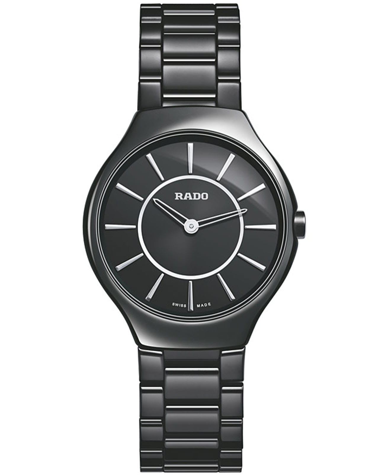 Rado Rado True Thinline R27742162  R27742162 кварцевые женские часы черный циферблат, браслет высокотехнологичная керамика — вид спереди
