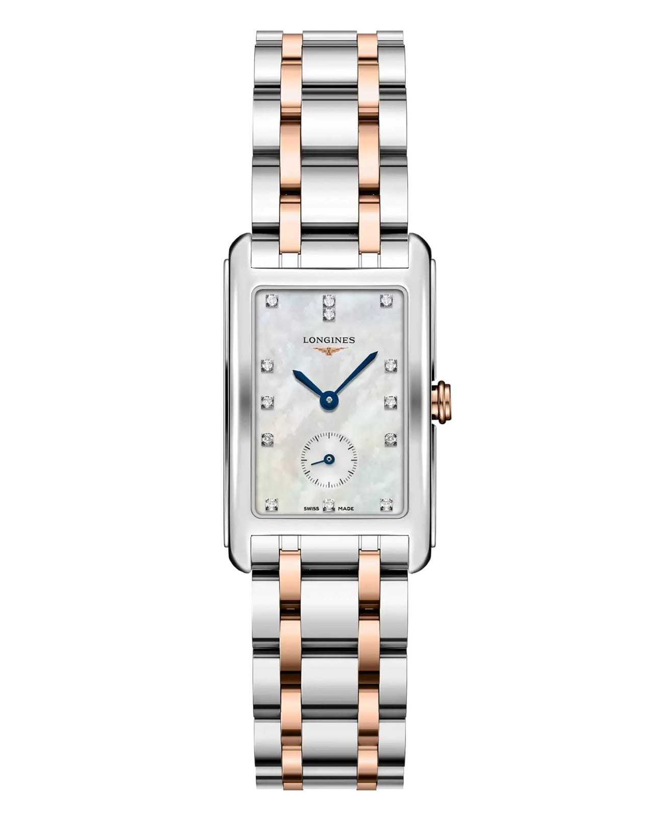 Longines Longines DolceVita L5.512.5.87.7  L55125877 кварцевые женские часы перламутровый циферблат, браслет нержавеющая сталь + золото 18к — вид спереди