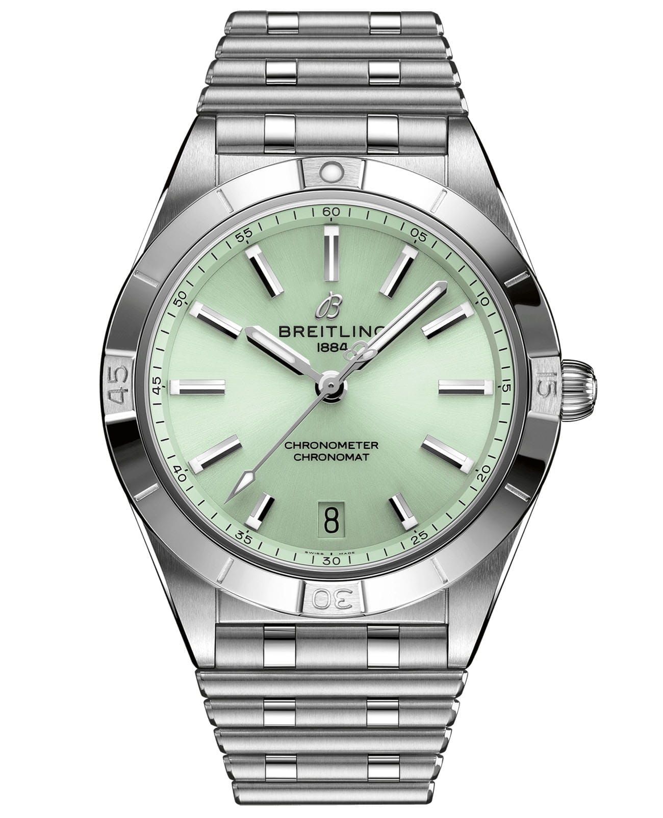 Breitling Breitling Chronomat Automatic 36 A10380101L1A1  A10380101L1A1 механические женские часы зеленый циферблат, браслет нержавеющая сталь — вид спереди