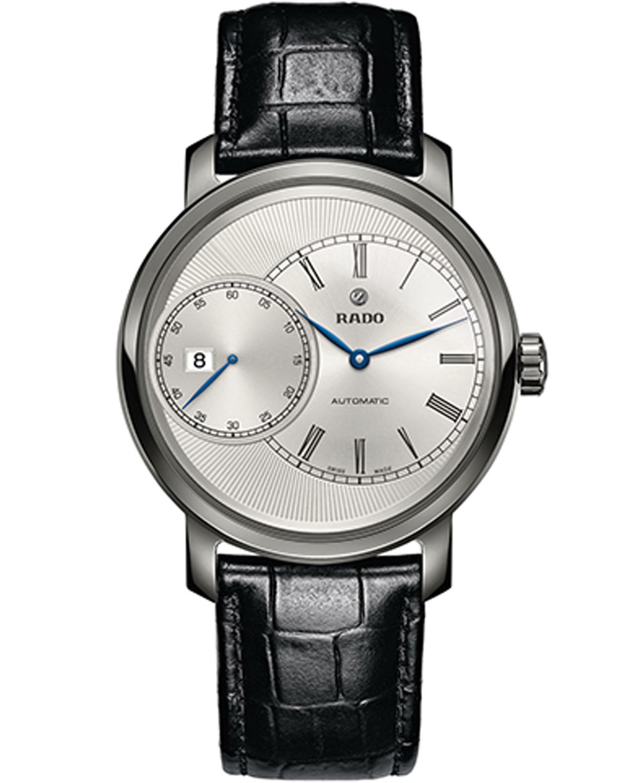 Rado Rado Diamaster Automati Grande Seconde R14129136 Automatic R14129136 механические мужские часы серебристый циферблат, браслет кожаный — вид спереди