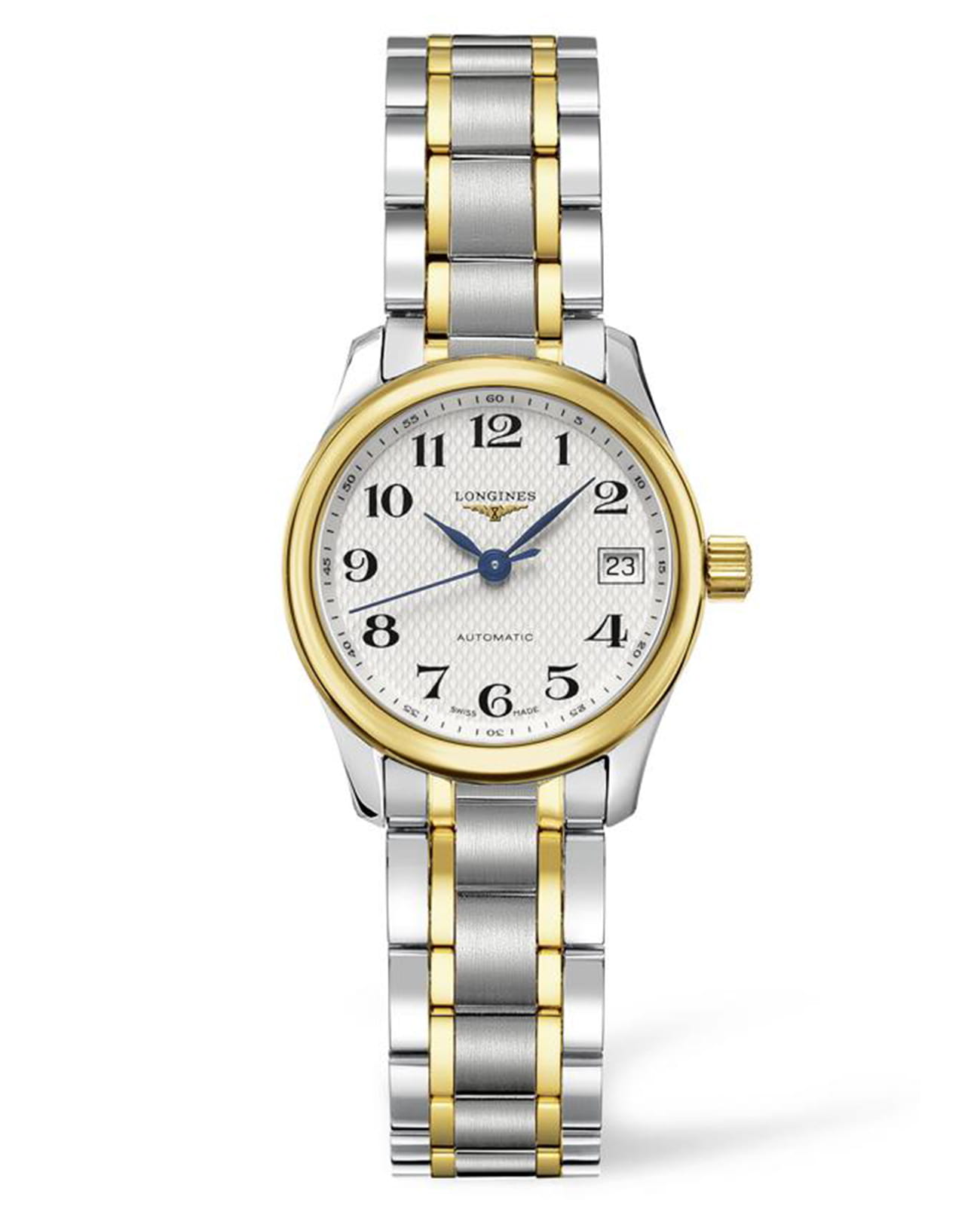 Longines Longines Master Collection L2.128.5.78.7  L21285787 механические женские часы серебристый циферблат, браслет нержавеющая сталь + золото 18к — вид спереди