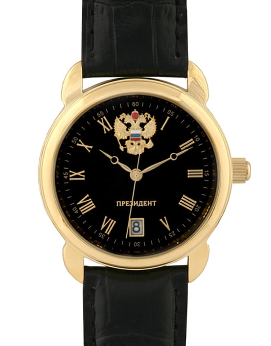 Президент Президент 4076681  4076681 кварцевые мужские часы черный циферблат, браслет кожаный — вид спереди