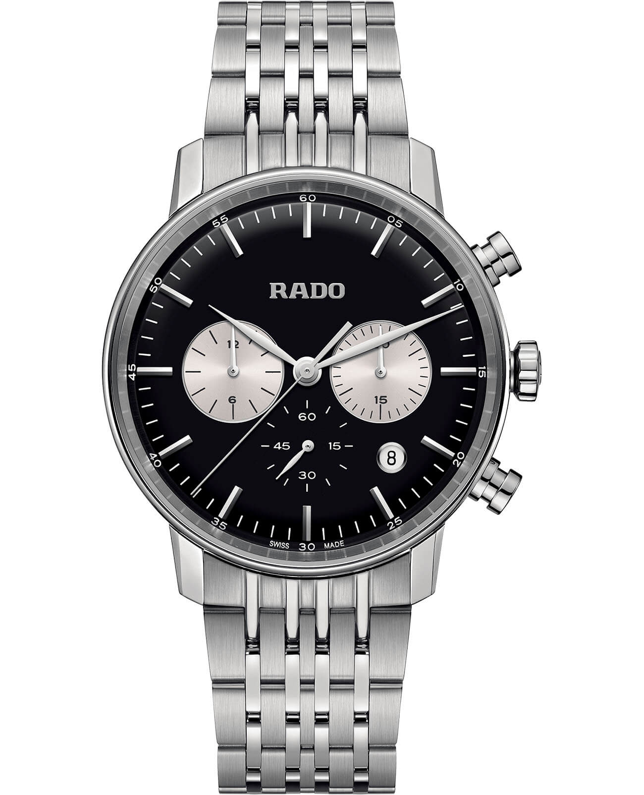 Rado Rado Coupole Classic R22910153 Classic R22910153 кварцевые мужские часы черный циферблат, браслет нержавеющая сталь — вид спереди