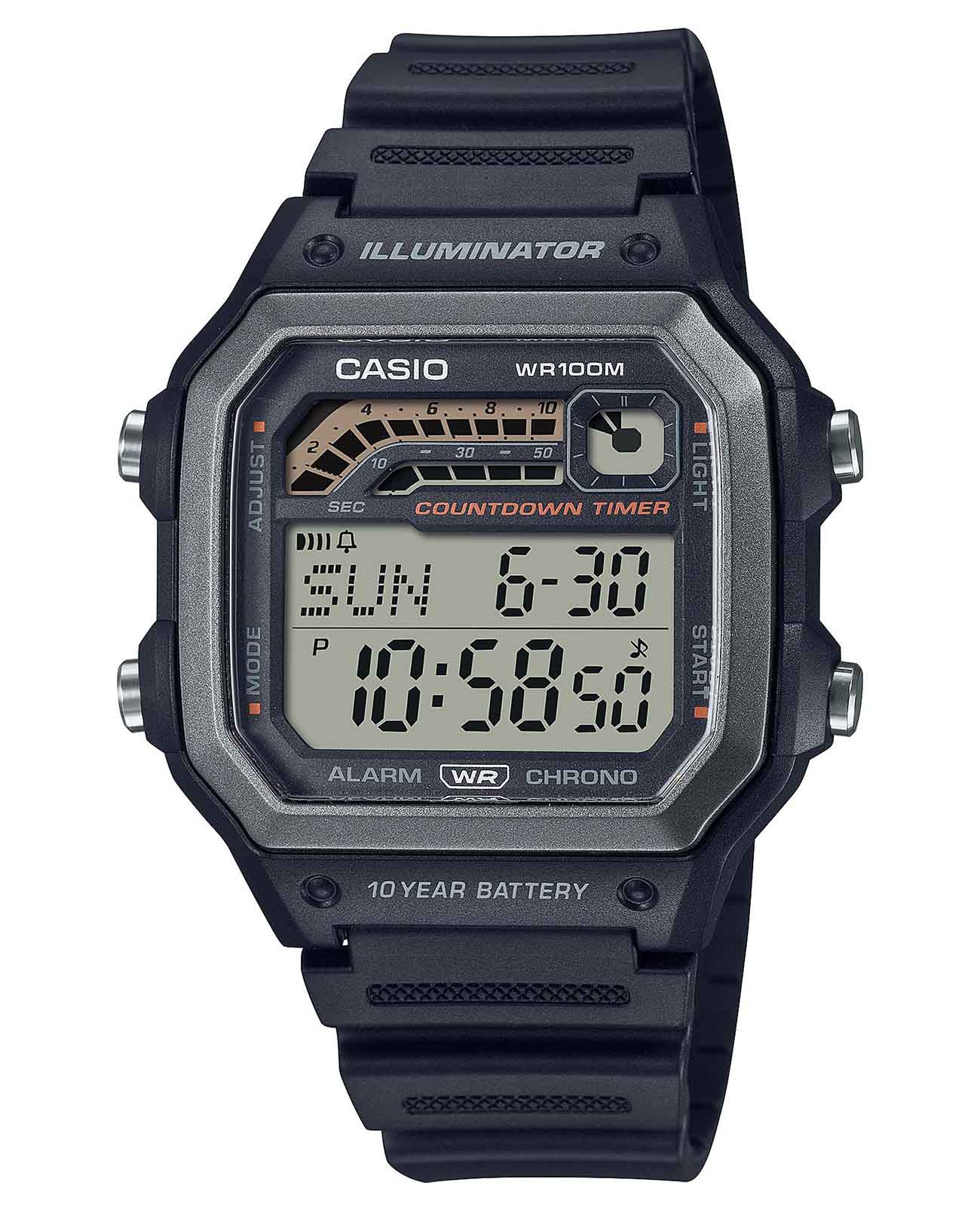 Casio Casio Collection WS-1600H-1AVEF  WS-1600H-1AVEF электронные мужские часы  циферблат, браслет пластик — вид спереди