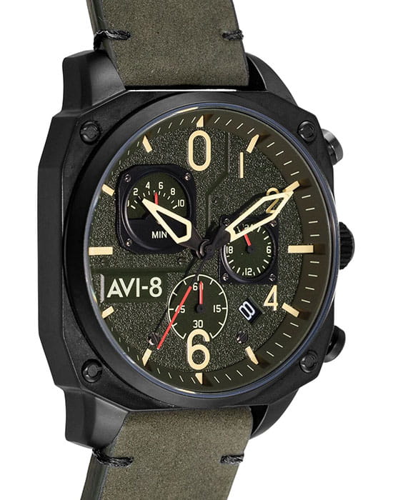 AVI-8 AV-4052-08,  англия мужские часы на браслете кожаный боковой вид