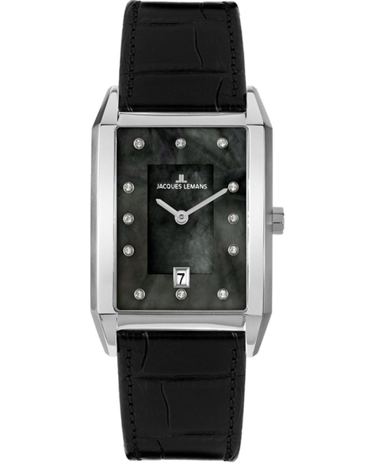 Jacques Lemans Jacques Lemans Torino 1-2159E  1-2159E кварцевые мужские часы черный циферблат, браслет кожаный — вид спереди