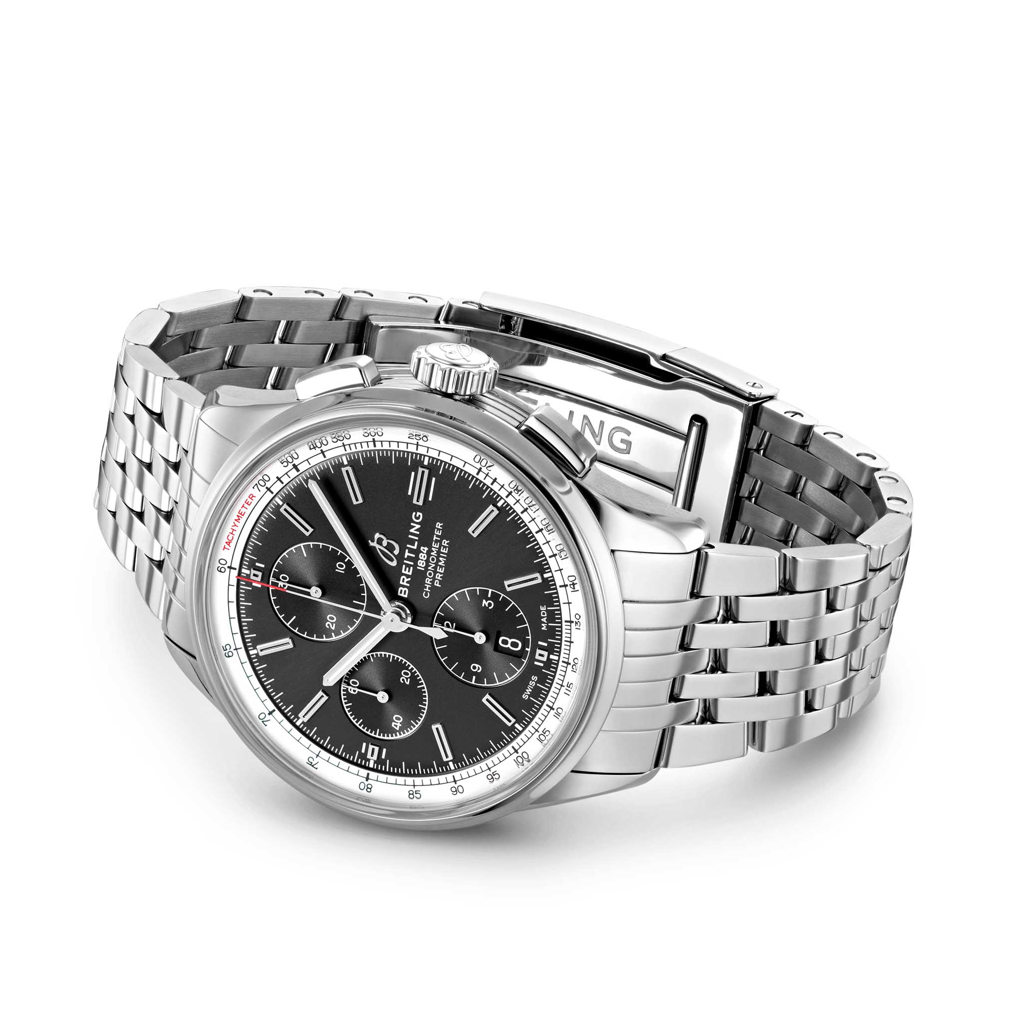Breitling Breitling Premier Chronograph 42 A13315351B1A1, premier швейцария мужские часы на браслете нержавеющая сталь боковой вид