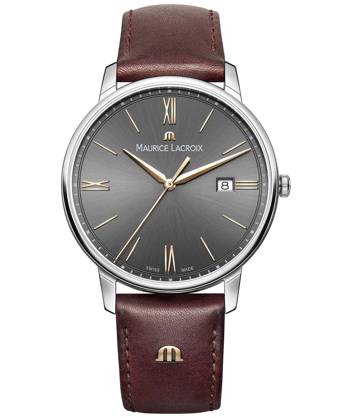 Maurice Lacroix Maurice Lacroix Eliros Date EL1118-SS001-311-1  EL1118-SS001-311-1 кварцевые мужские часы серый циферблат, браслет кожаный — вид спереди