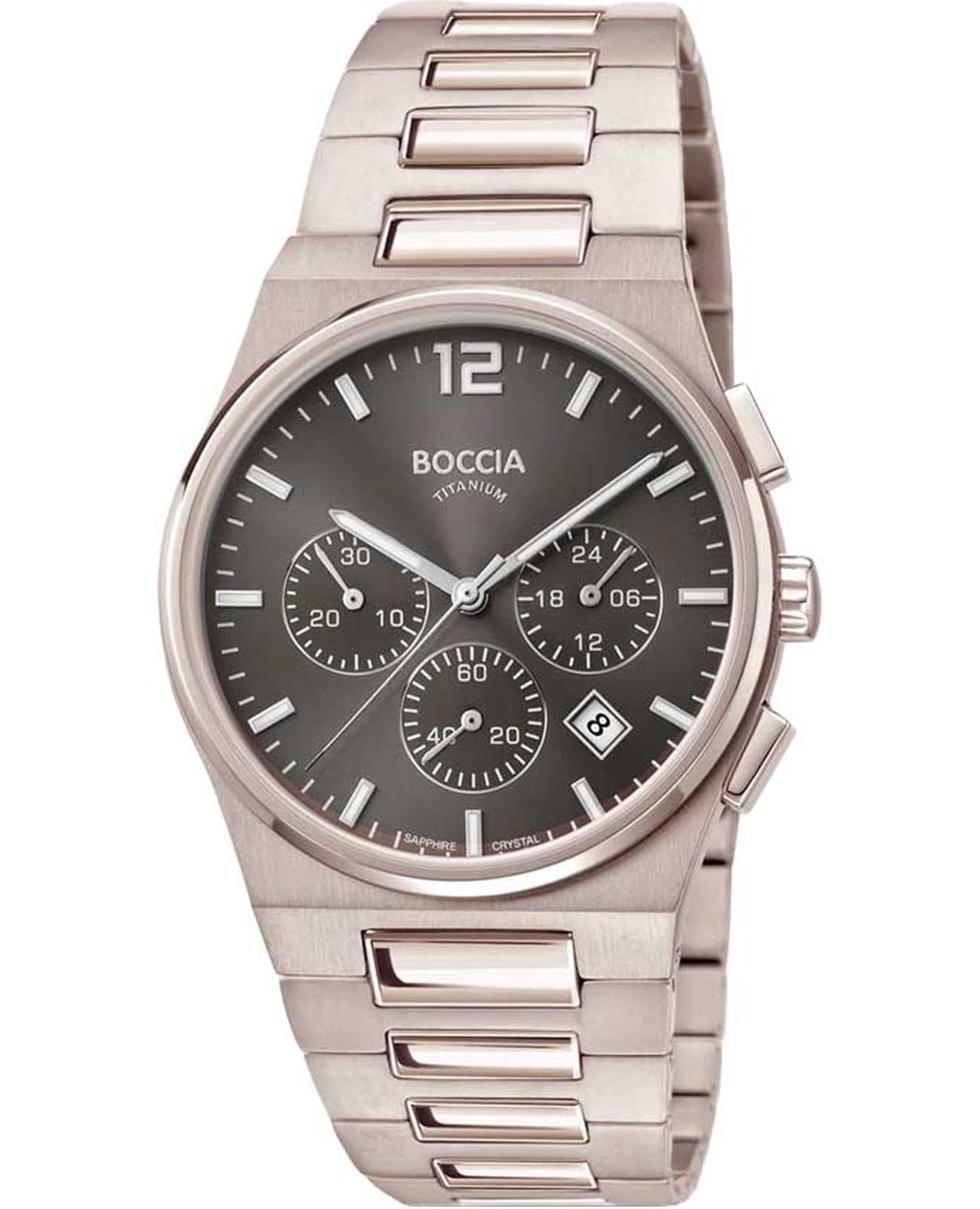 Boccia Titanium Boccia Titanium 3741-02  3741-02 кварцевые мужские часы черный циферблат, браслет титановый — вид спереди