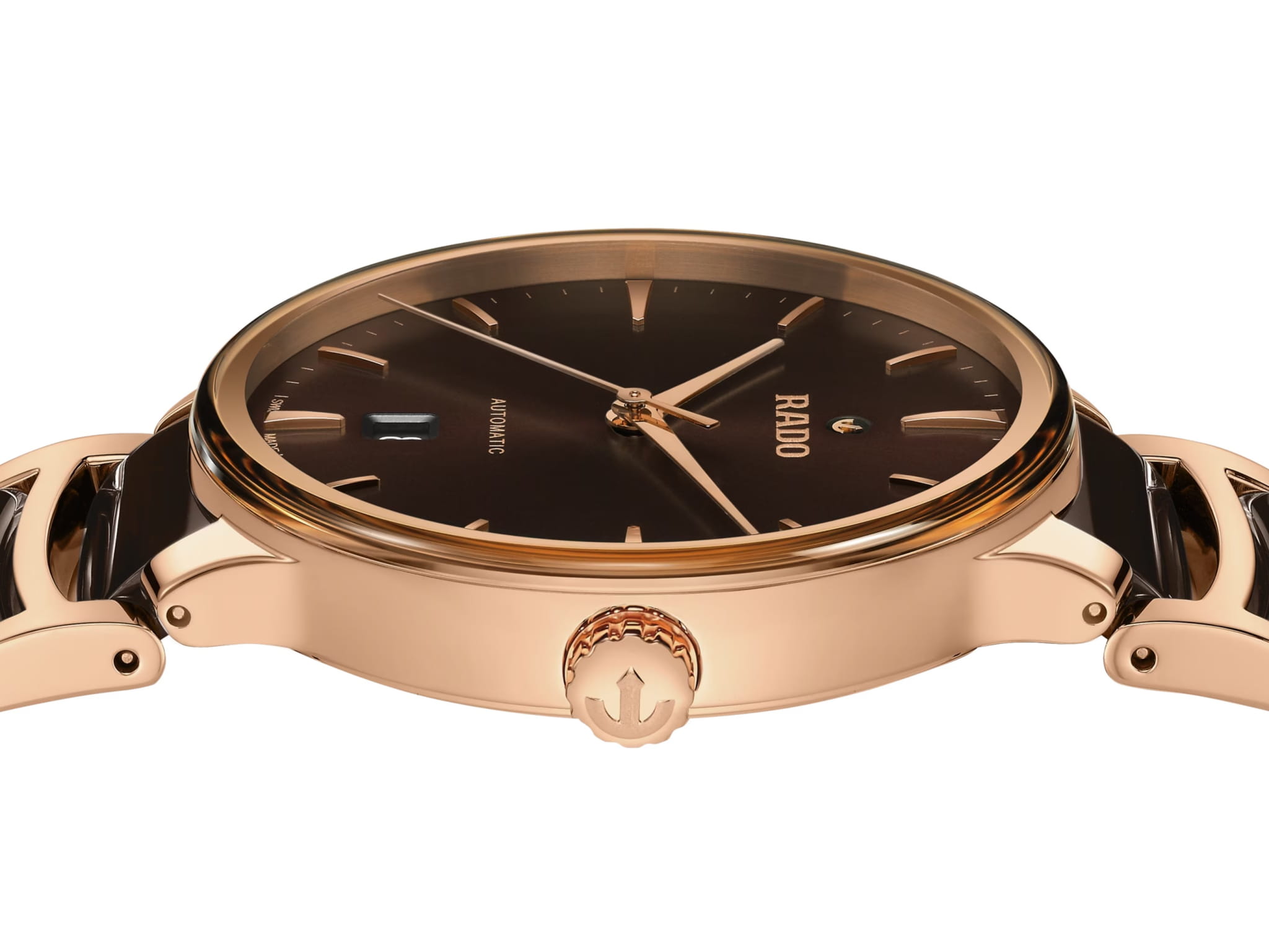 Rado Rado Centrix Automatic R30017302, centrix швейцария мужские часы на браслете высокотехнологичная керамика + нержавеющая сталь с pvd покрытием боковой вид