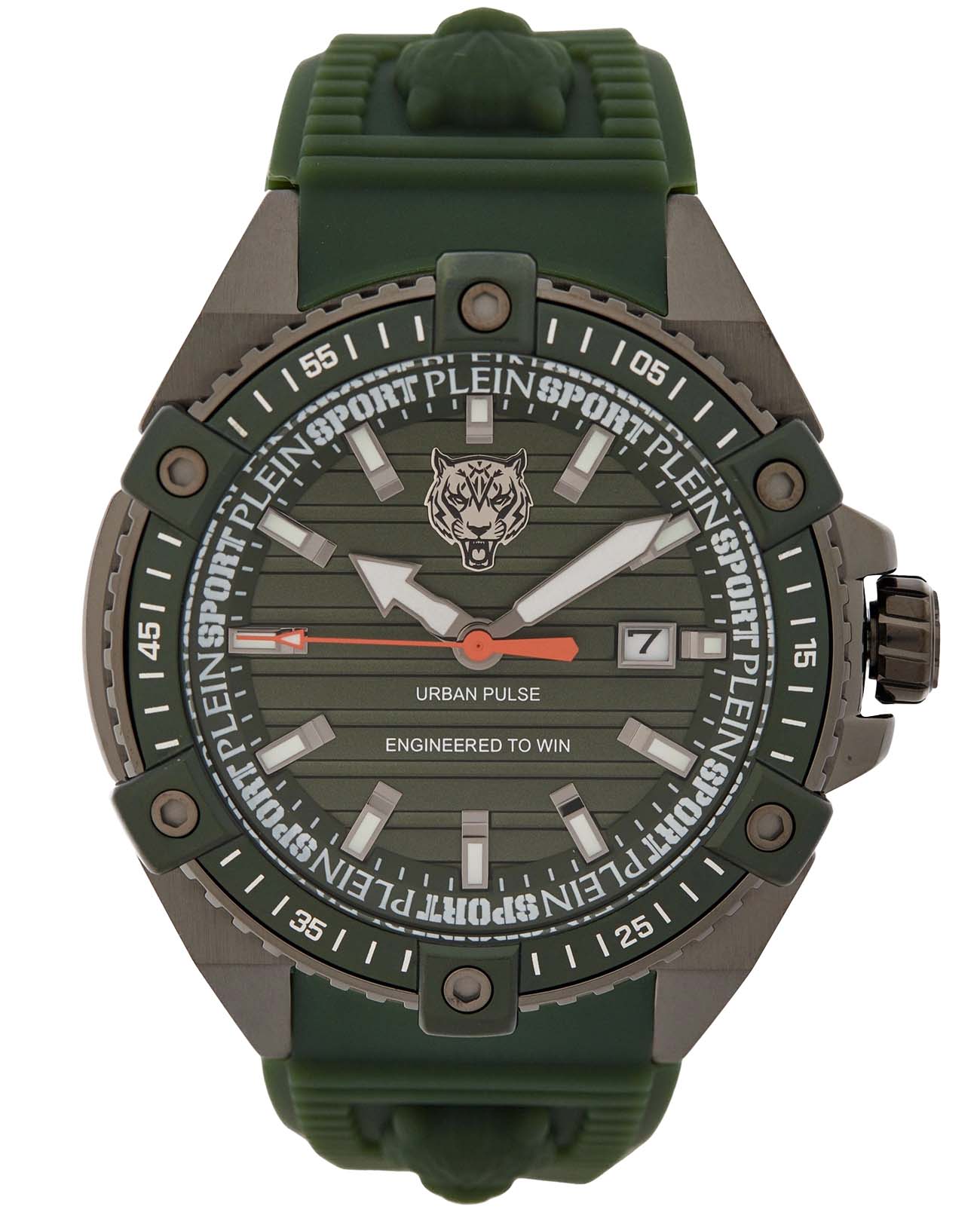 Plein Sport Plein Sport Urban Pulse PSFDA0224  PSFDA0224 кварцевые мужские часы зеленый циферблат, браслет силикон — вид спереди