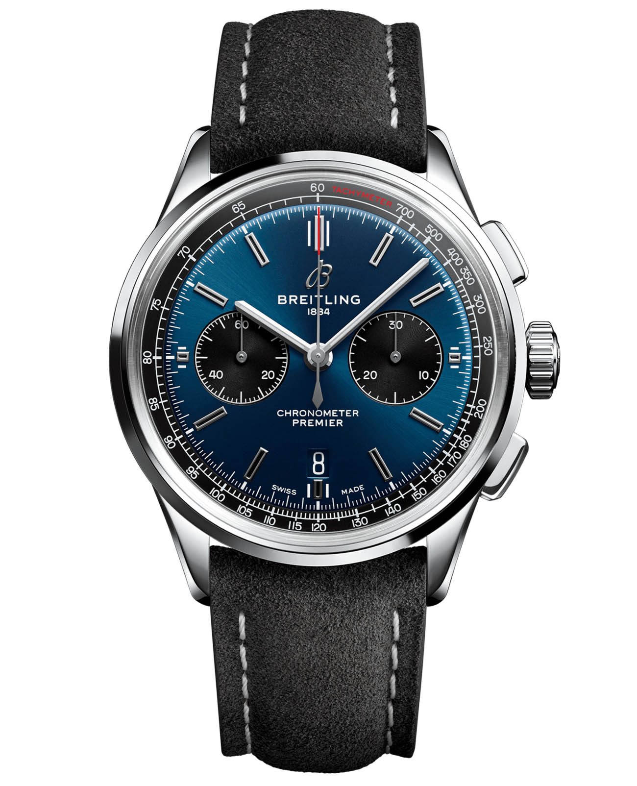 Breitling Breitling Premier B01 Chronograph 42 AB0118221C1X3  AB0118221C1X3 механические мужские часы синий циферблат, браслет кожаный — вид спереди