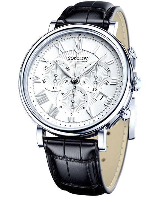 Sokolov 126.30.00.000.01.01.2  126.30.00.000.01.01.2 кварцевые женские часы белый циферблат, браслет кожаный — вид спереди