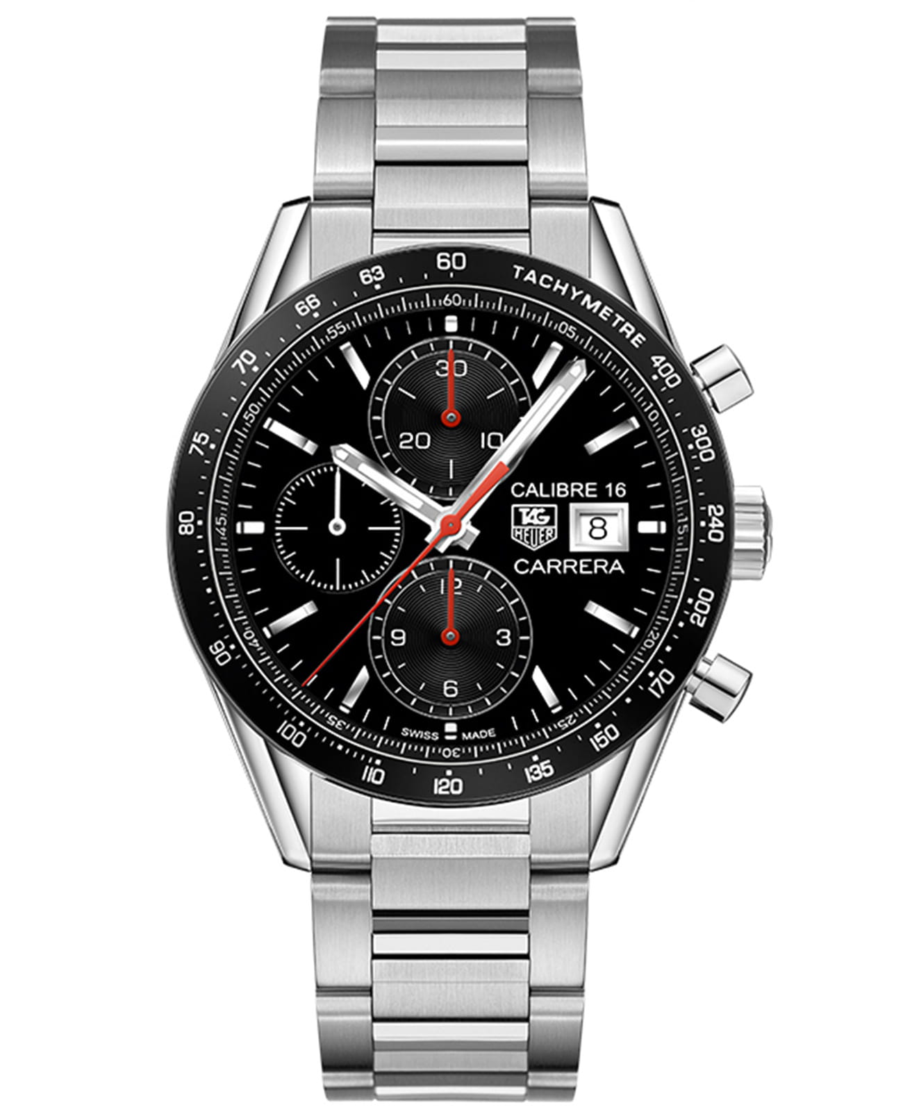 TAG Heuer TAG Heuer Carrera CV201AK.BA0727  CV201AK.BA0727 механические мужские часы черный циферблат, браслет нержавеющая сталь — вид спереди