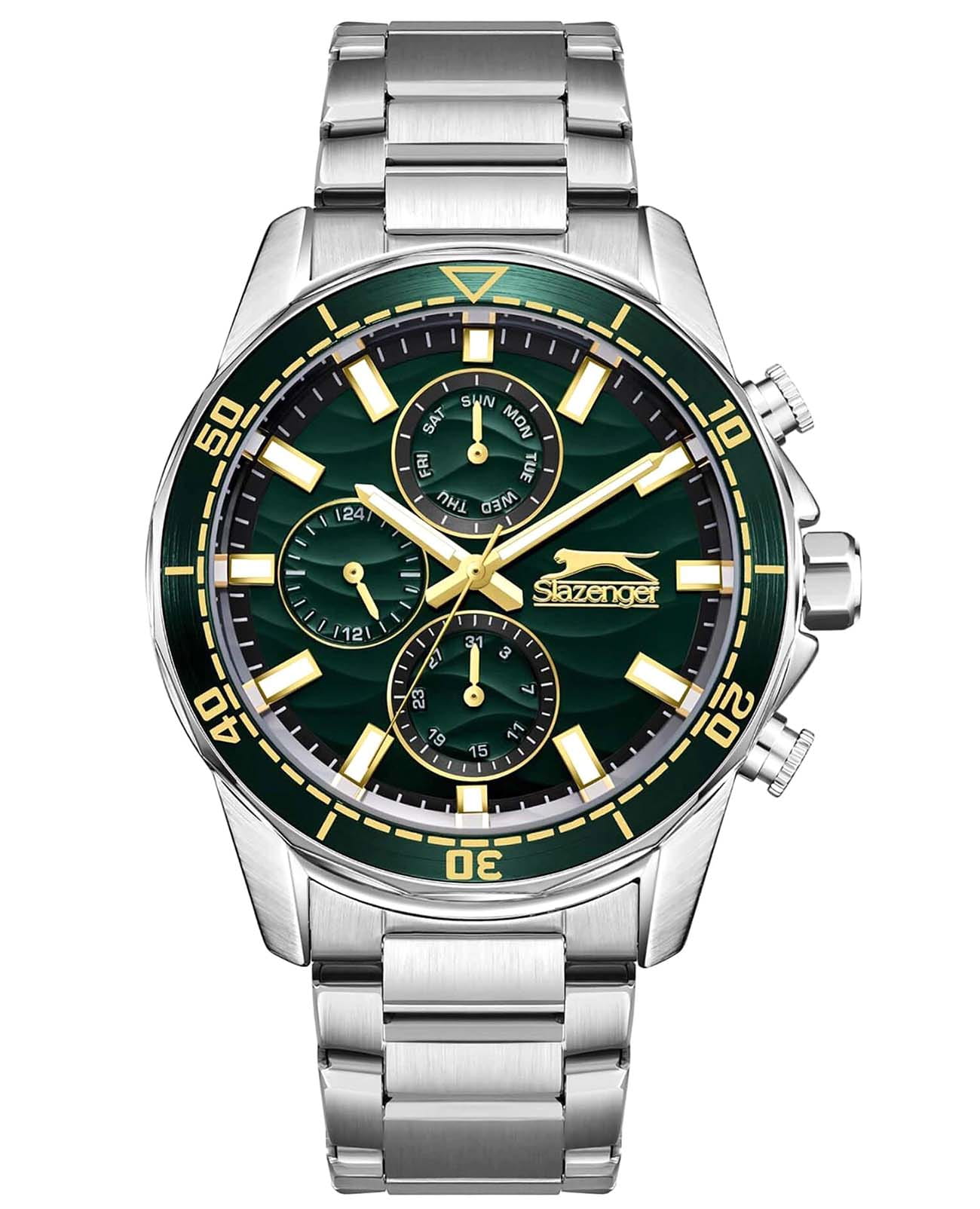 Slazenger Slazenger SL.09.2396.2.04  SL.09.2396.2.04 кварцевые мужские часы зеленый циферблат, браслет суперметалл — вид спереди