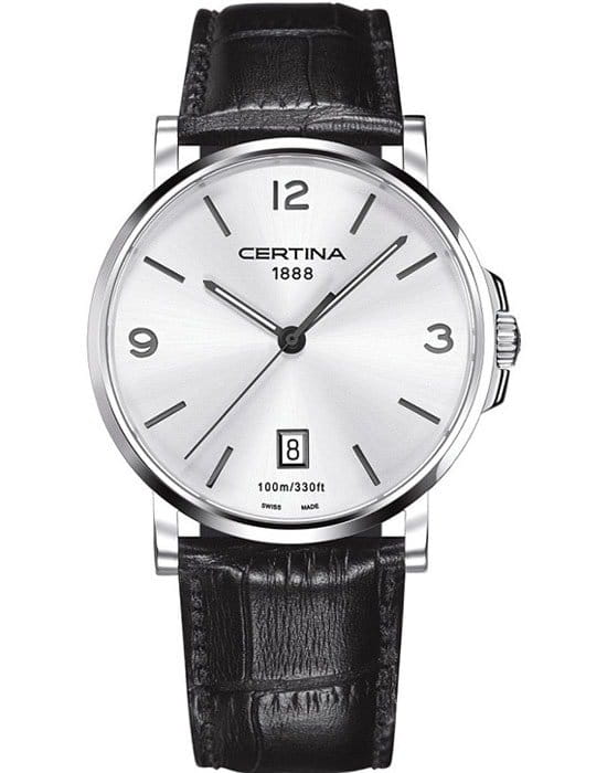 Certina Certina DS Caimano C017.410.16.037.00 DS Caimano C0174101603700 кварцевые мужские часы серебристый циферблат, браслет кожаный — вид спереди