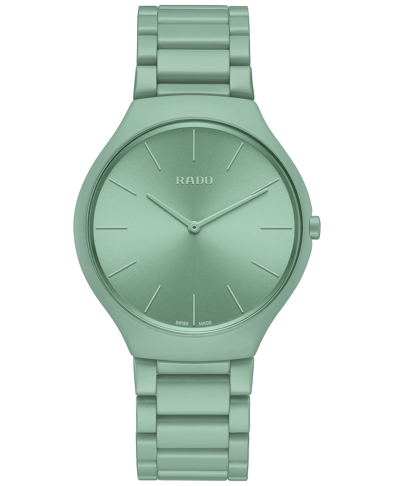Rado Rado True Thinline Le Corbusier R27096662  R27096662 кварцевые мужские часы зеленый циферблат, браслет высокотехнологичная керамика + титан — вид спереди