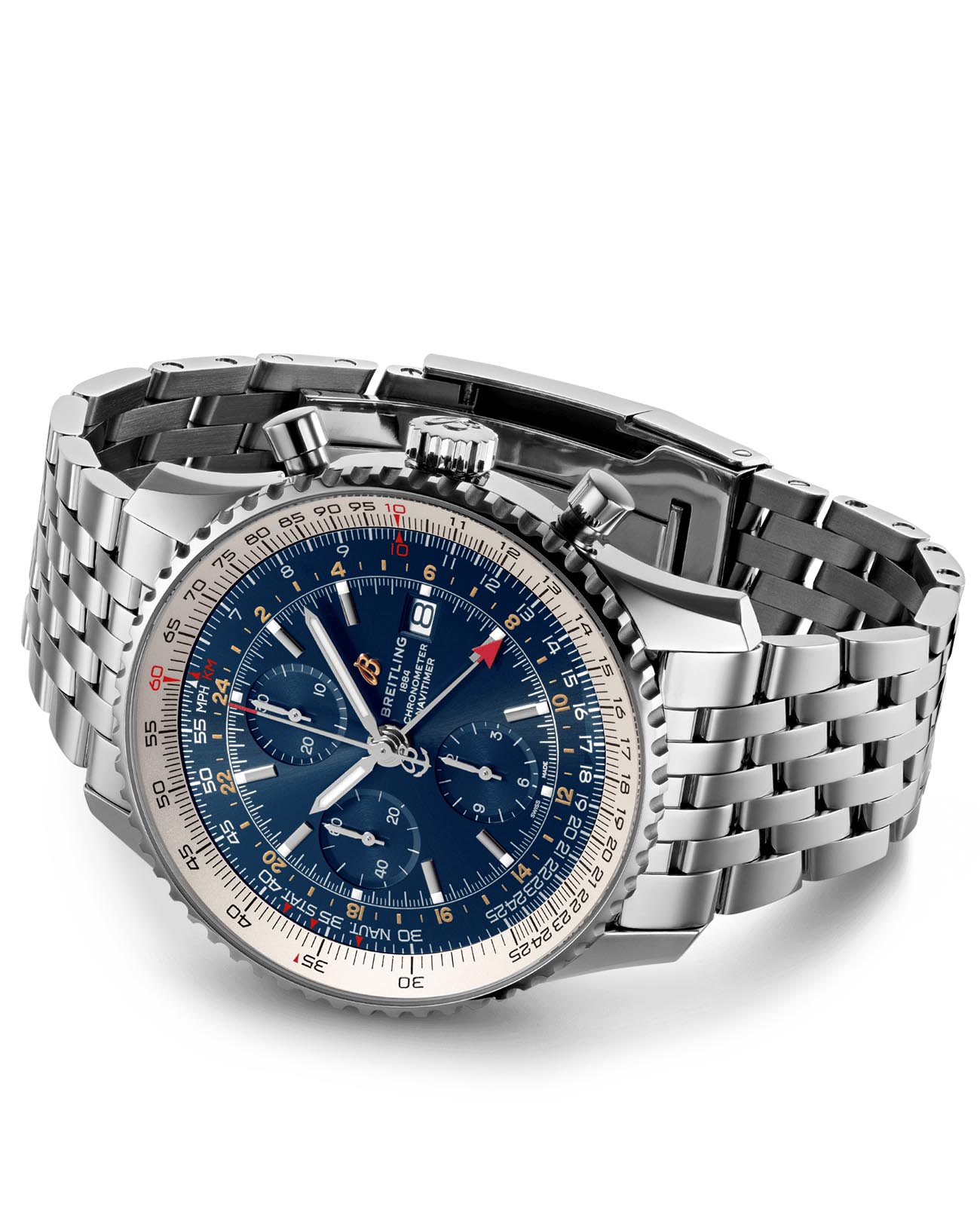 Breitling Breitling Navitimer Chronograph GMT 46 A24322121C2A1, navitimer швейцария мужские часы на браслете нержавеющая сталь боковой вид