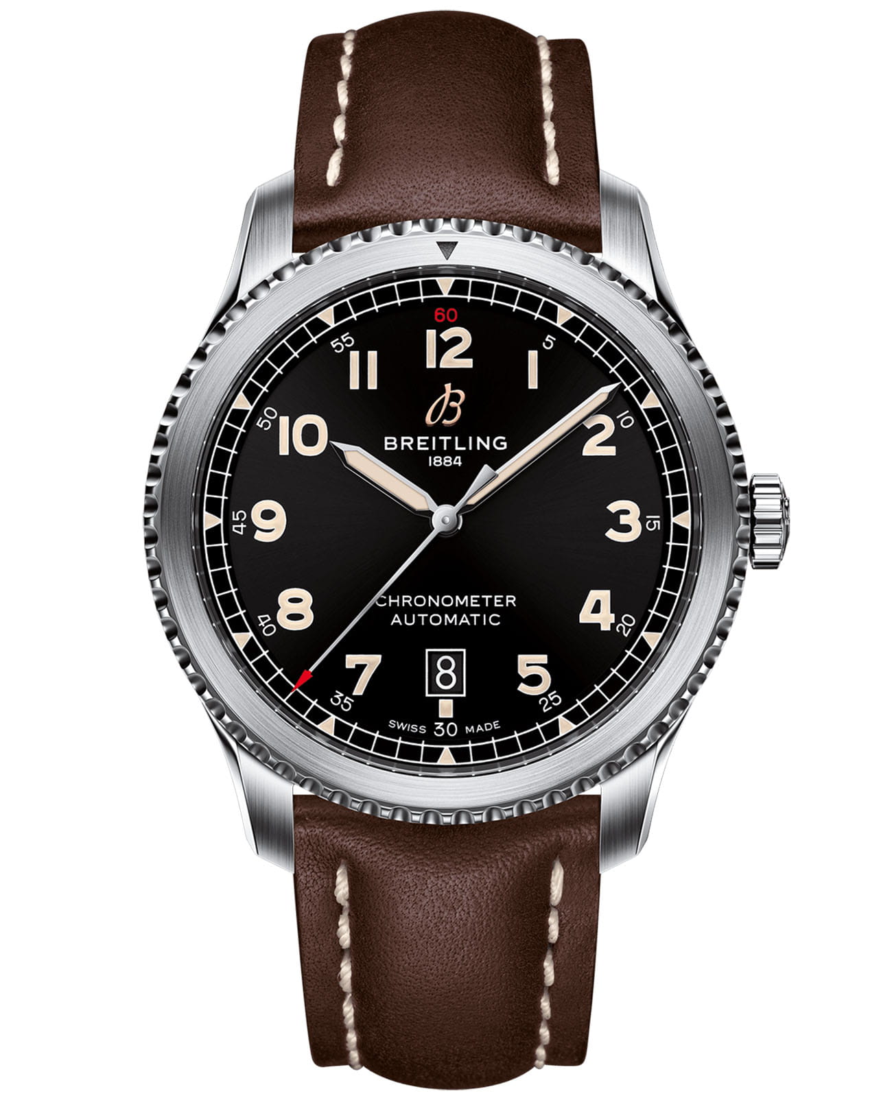 Breitling Breitling Aviator 8 Automatic 41 A17315101B1X4  A17315101B1X4 механические мужские часы черный циферблат, браслет кожаный — вид спереди