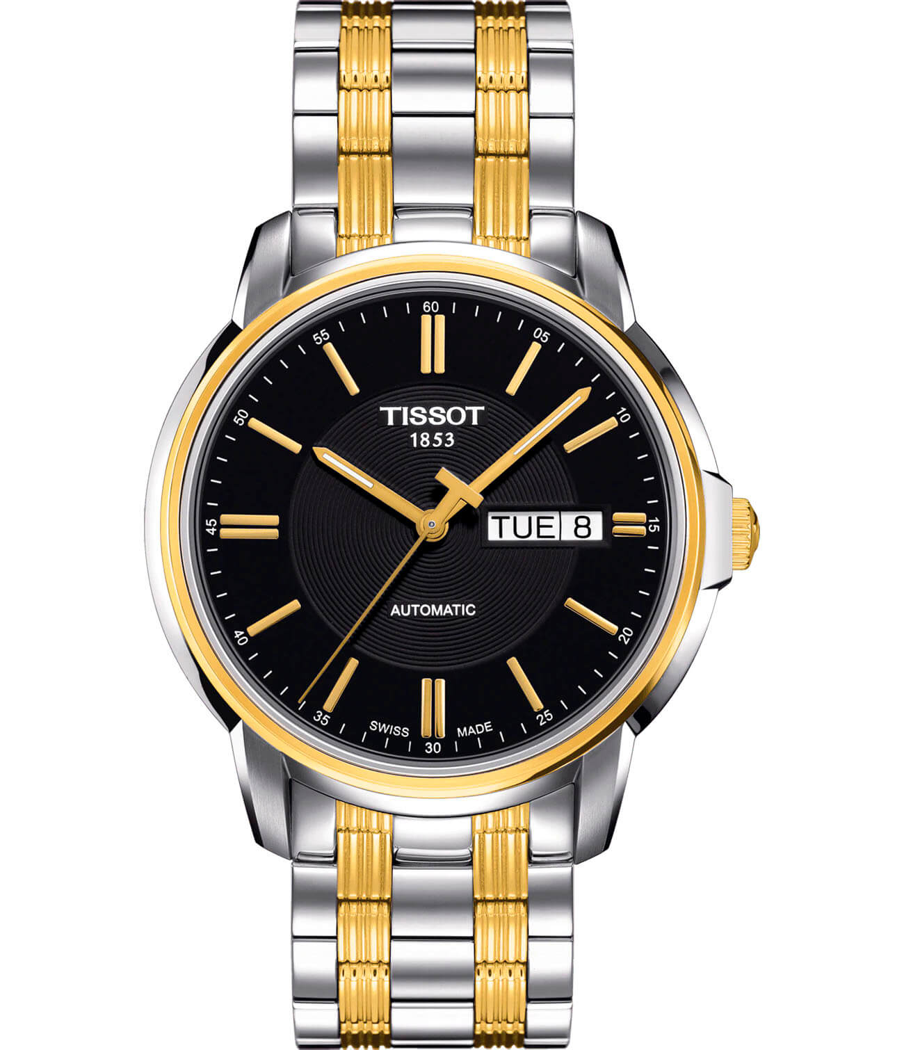 Tissot Tissot Automatics III T065.430.22.051.00 Automatics III T0654302205100 механические мужские часы черный циферблат, браслет сталь c pvd покрытием — вид спереди