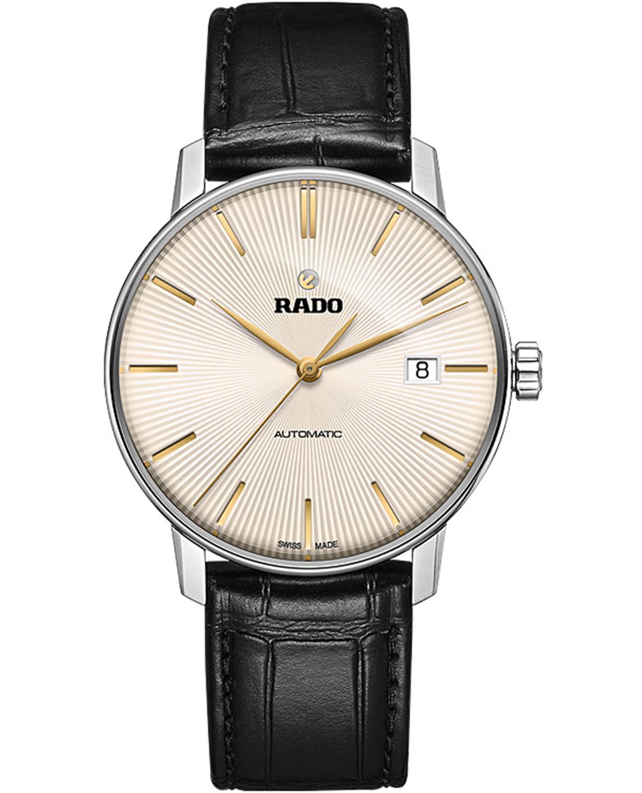 Rado Rado Coupole R22860105 Automatic R22860105 механические мужские часы белый циферблат, браслет кожаный — вид спереди