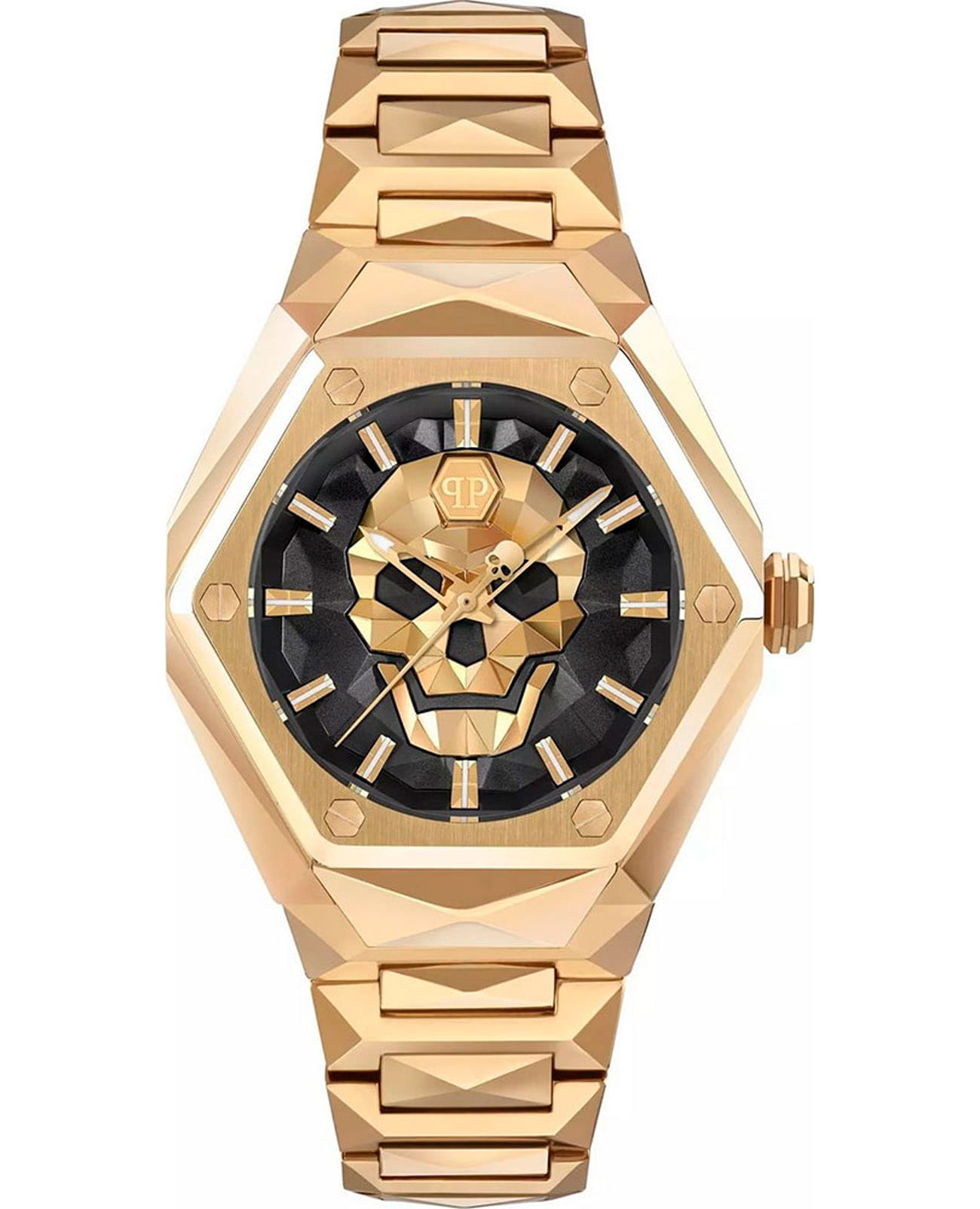 Philipp Plein Philipp Plein Skull Spikes PWADA0524  PWADA0524 кварцевые женские часы черный циферблат, браслет нержавеющая сталь с pvd-покрытием — вид спереди