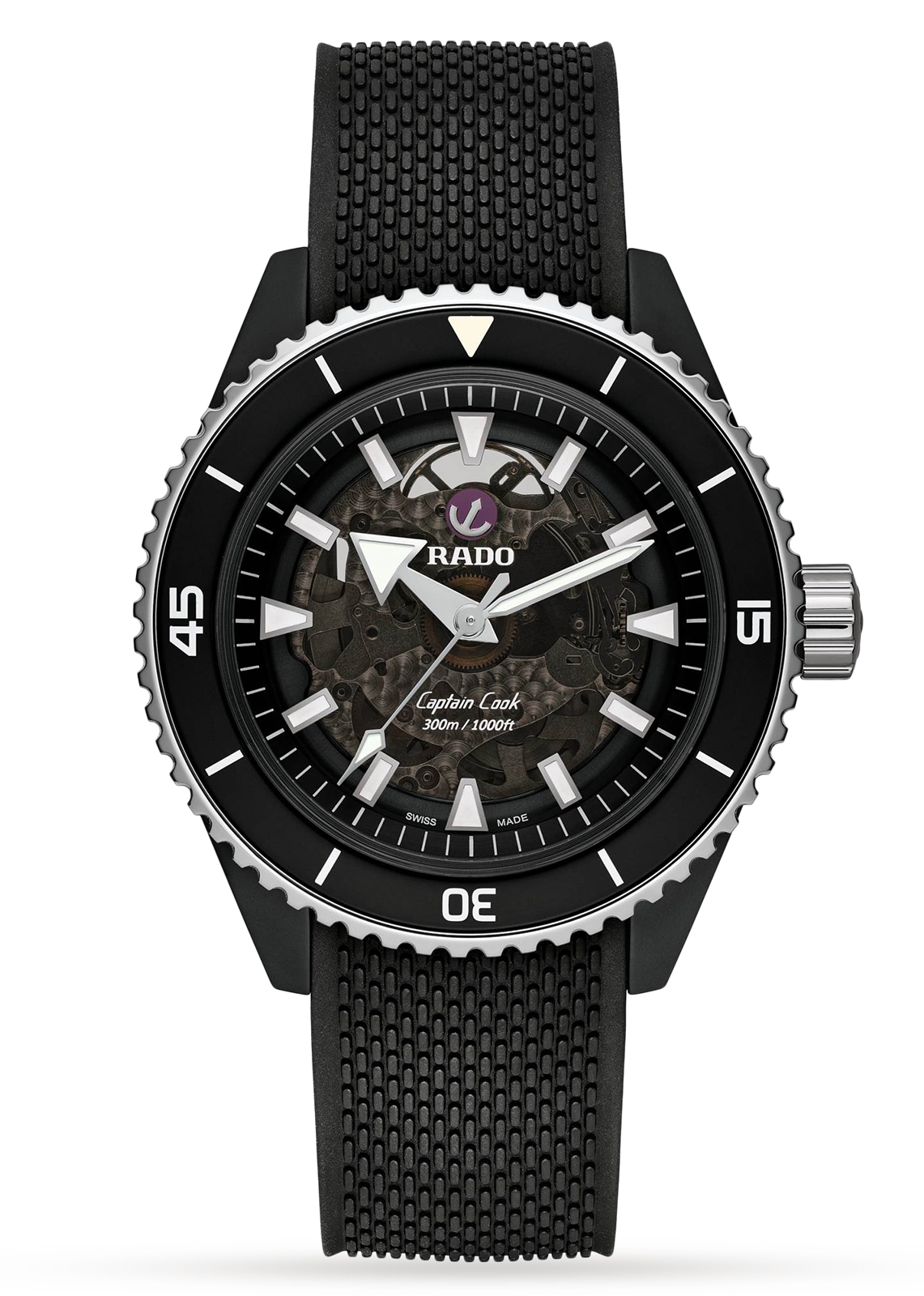 Rado Rado Captain Cook High-Tech Ceramic R32127156 Automatic R32127156 механические мужские часы черный циферблат, браслет каучук — вид спереди