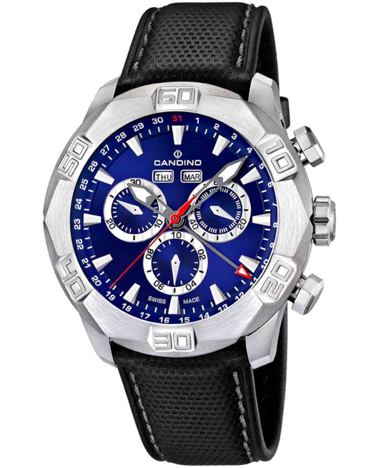 Candino Candino Sportive C4476/2  C4476/2 кварцевые мужские часы синий циферблат, браслет кожаный — вид спереди