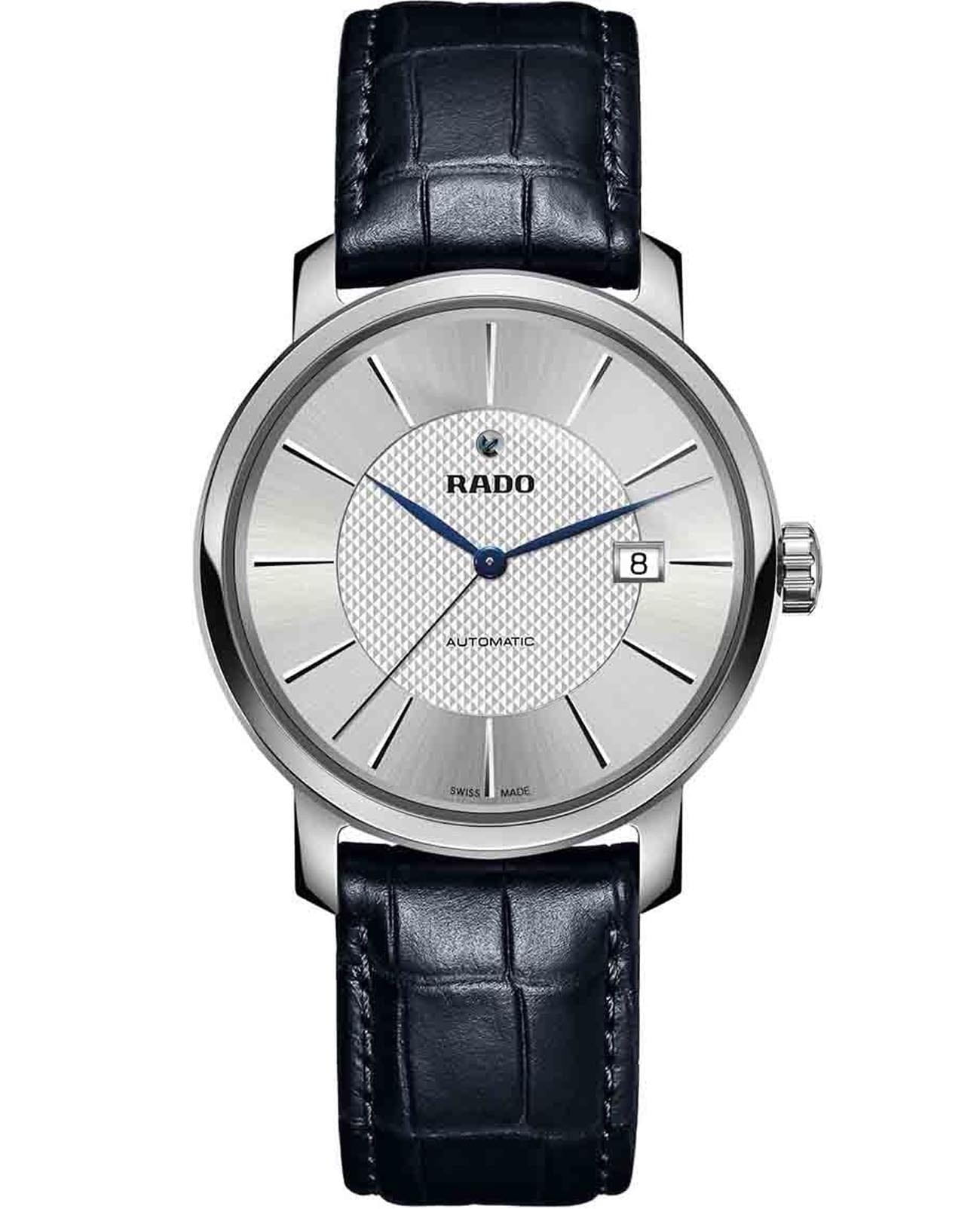 Rado Rado Diamaster R14077235 Automatic R14077235 механические мужские часы серебристый циферблат, браслет кожаный — вид спереди