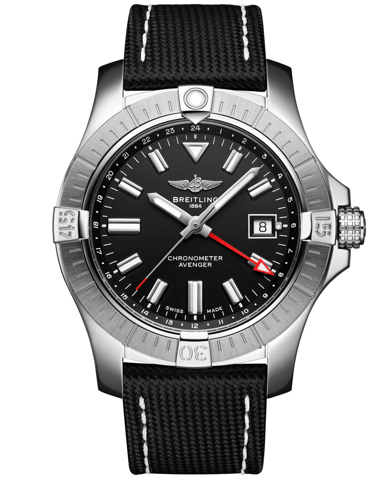 Breitling Breitling Avenger Automatic GMT 43 A32397101B1X2  A32397101B1X2 механические мужские часы черный циферблат, браслет кожаный — вид спереди