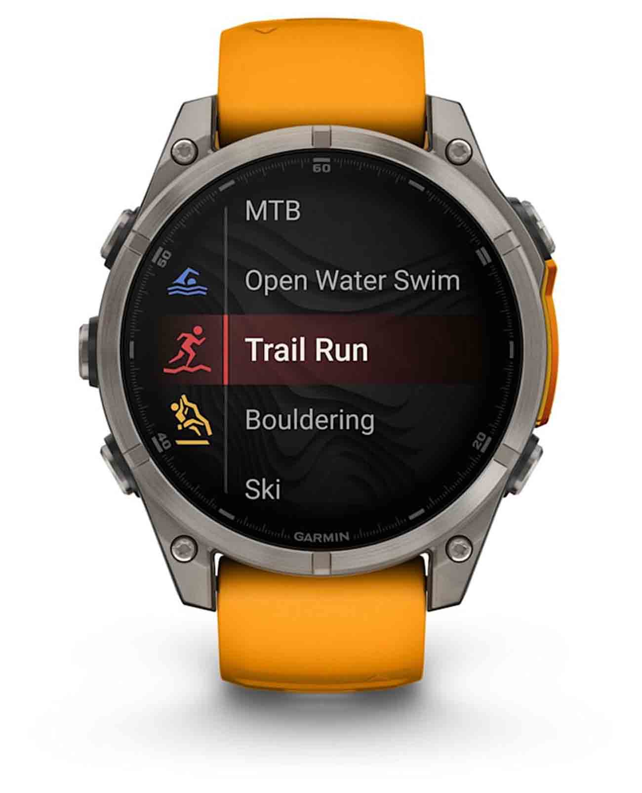 Garmin Garmin Fenix 8 47mm Amoled Sapphire Titanium Orange 010-02904-11 электронные мужские часы часы крупный план  циферблата