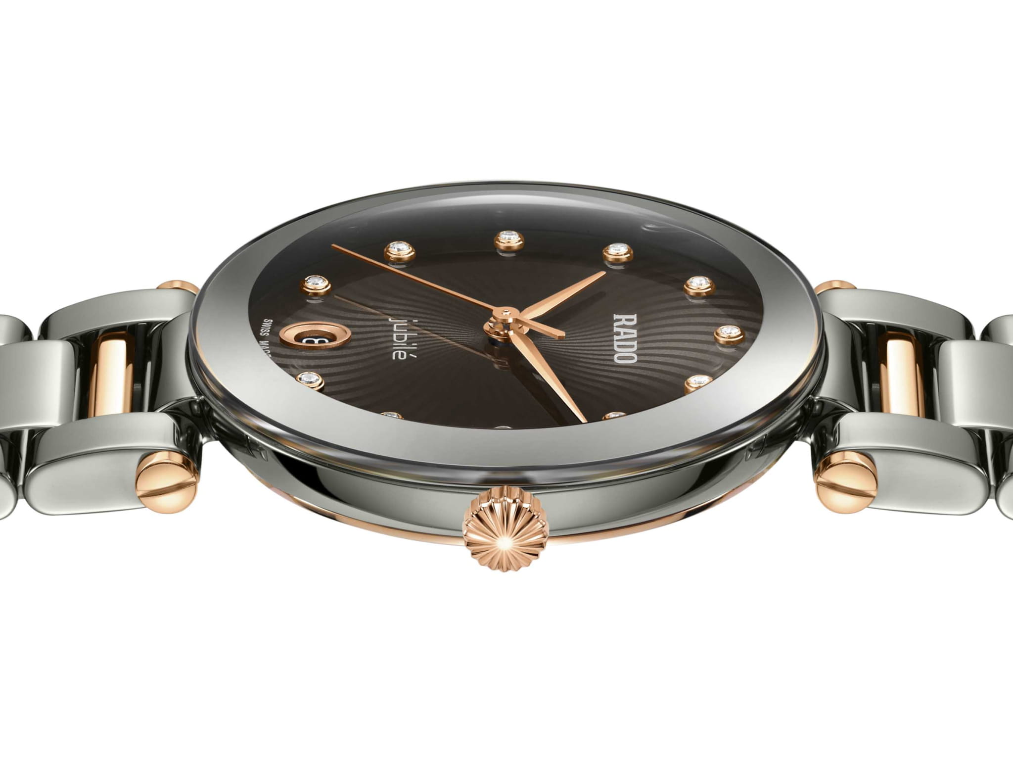 Rado Rado LaCoupole Diamonds R22241703,  швейцария женские часы на браслете высокотехнологичная керамика + нержавеющая сталь с pvd покрытием боковой вид