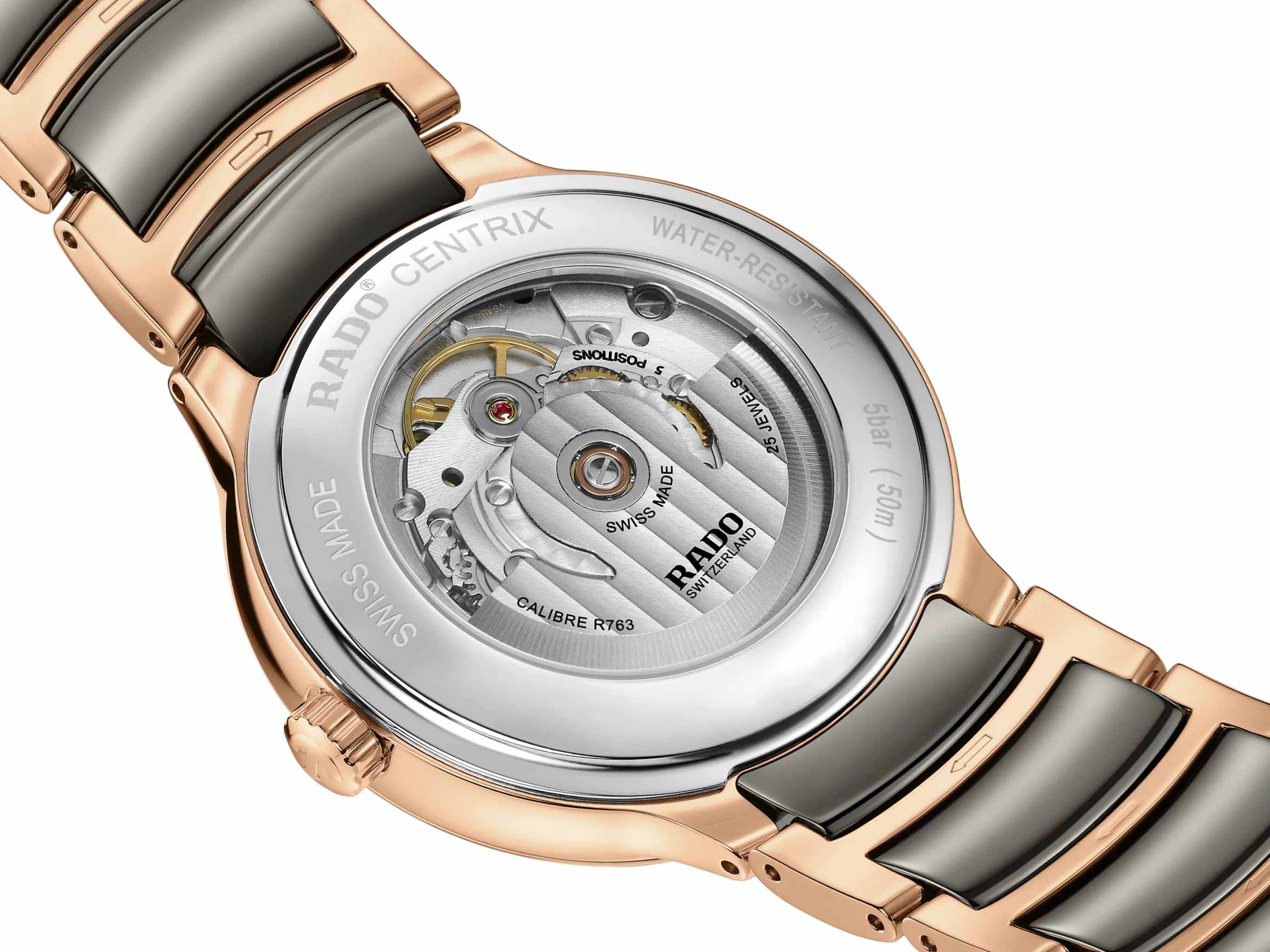 Rado Rado Centrix Automatic R30017722, centrix швейцария мужские часы на браслете высокотехнологичная керамика + нержавеющая сталь с pvd покрытием боковой вид
